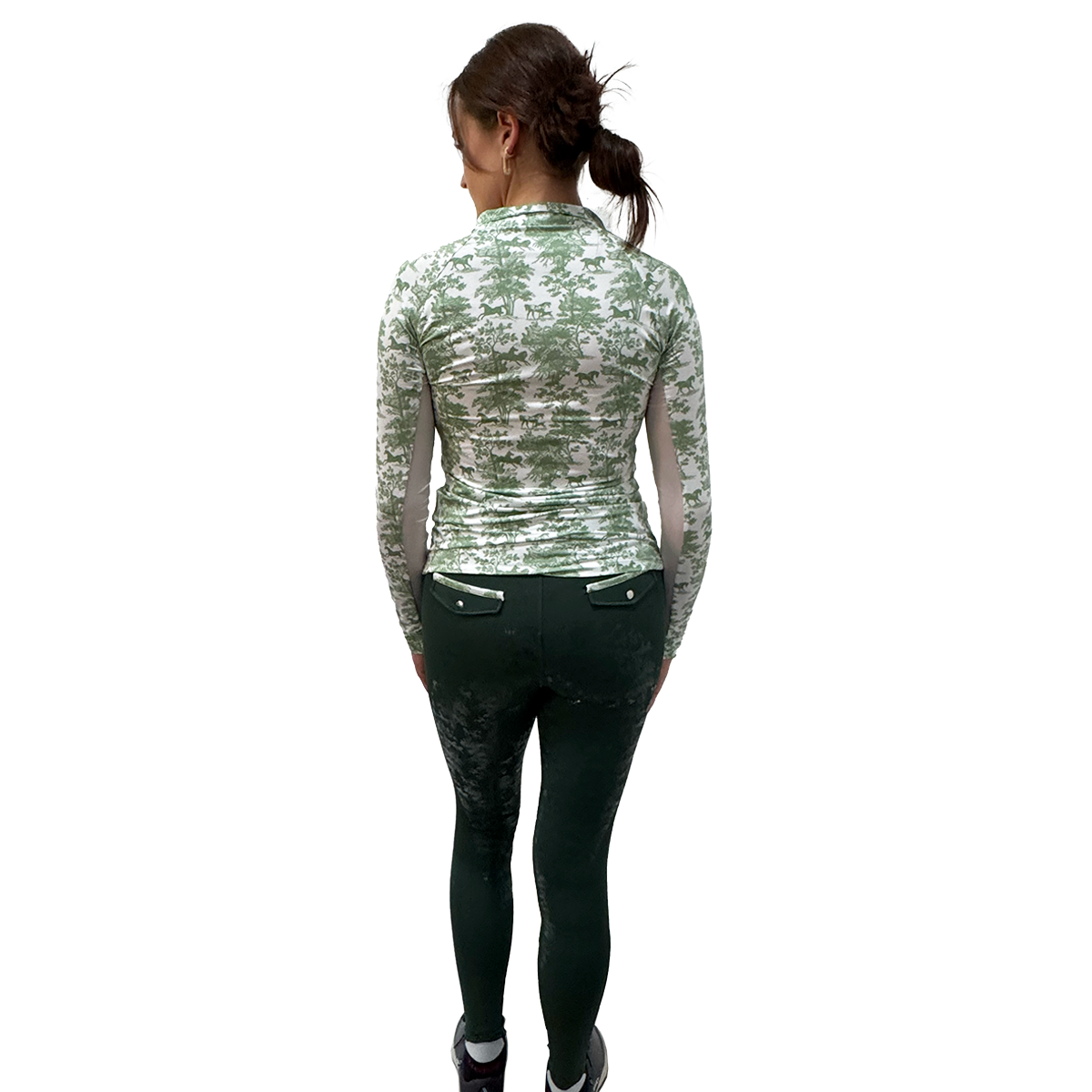 Dapplebay Equestrian Toile Print 1/4 Zip Long Sleeve Riding Shirt for Women - Breathable & Comfortable Equestrian Top for Horseback Riding, Training & Outdoor Activities