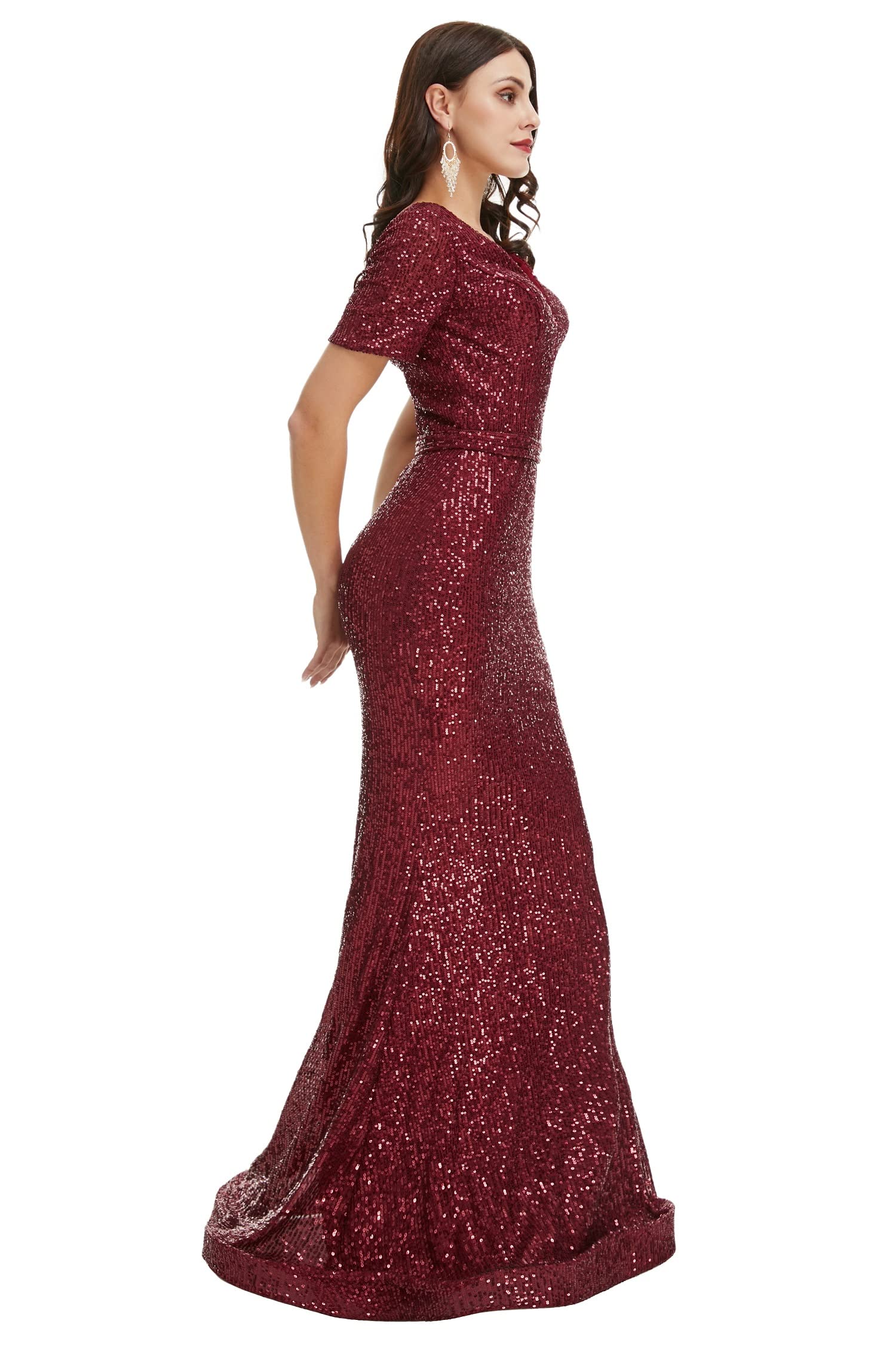 Engerla Women's Sparkly Sequin Mermaid Evening Dress Short Sleeve V-Neck Formal Gown for Prom, Party, Wedding, Bridesmaid | Perfect for Cocktail Parties, Date Nights & Special Occasions