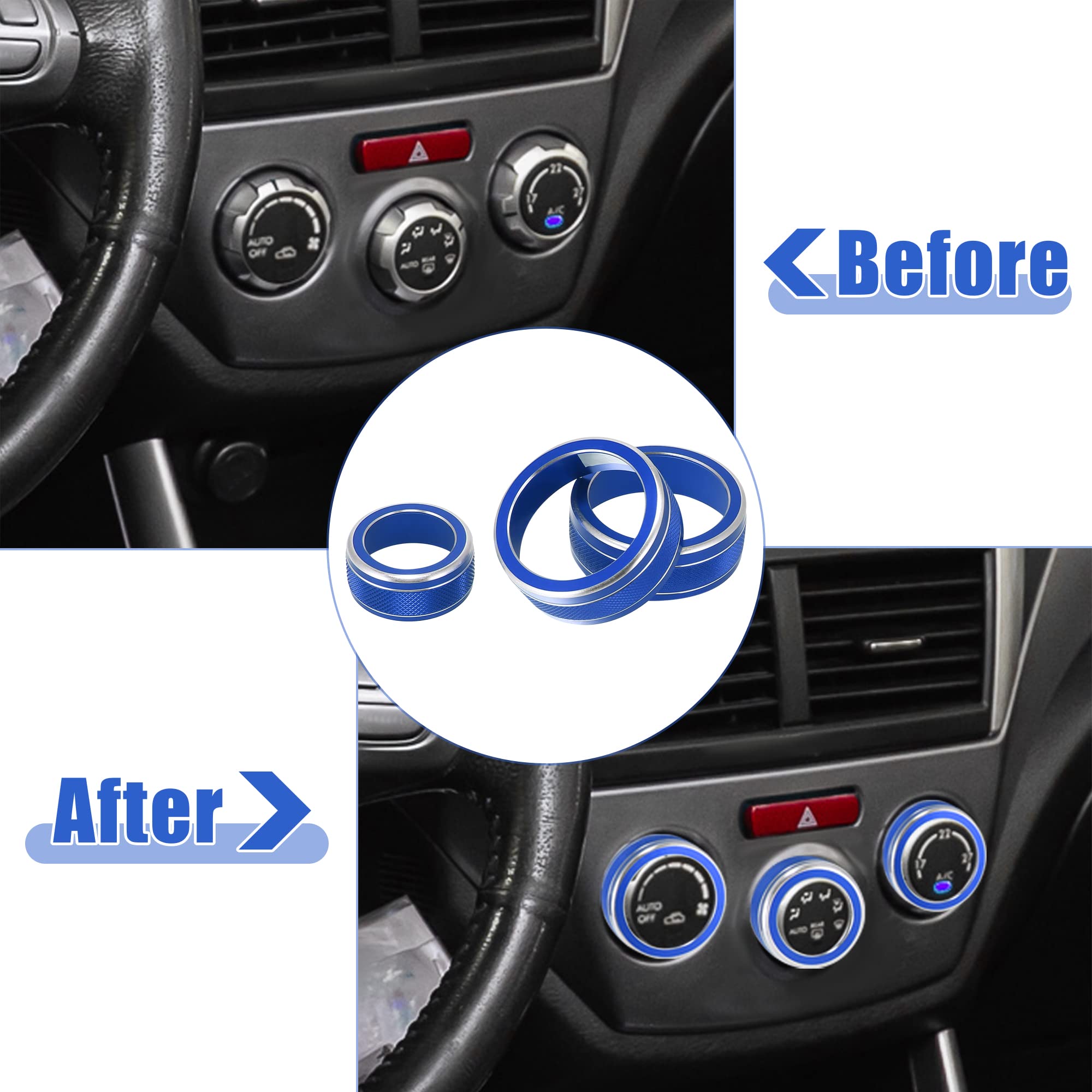 X AUTOHAUX 3-Piece Aluminum Alloy AC Climate Control Knob Cover for Subaru Forester/Impreza/Crosstrek 2019-2021 - Blue HVAC Switch Decor - Upgrade Your Car Interior Accessories for a Stylish Driving Experience