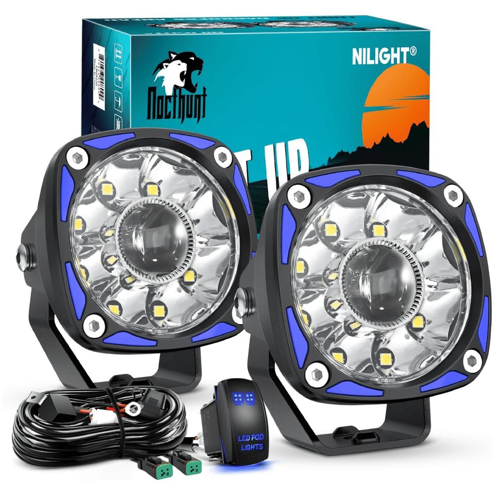 3 Inch 9LED Round Spot Night Vision Auxiliary LED Light Pods (Pair) - 18AWG Wire with 5Pin Switch | Off-Road, Truck, ATV, UTV, Jeep Lighting for Night Driving & Adventure