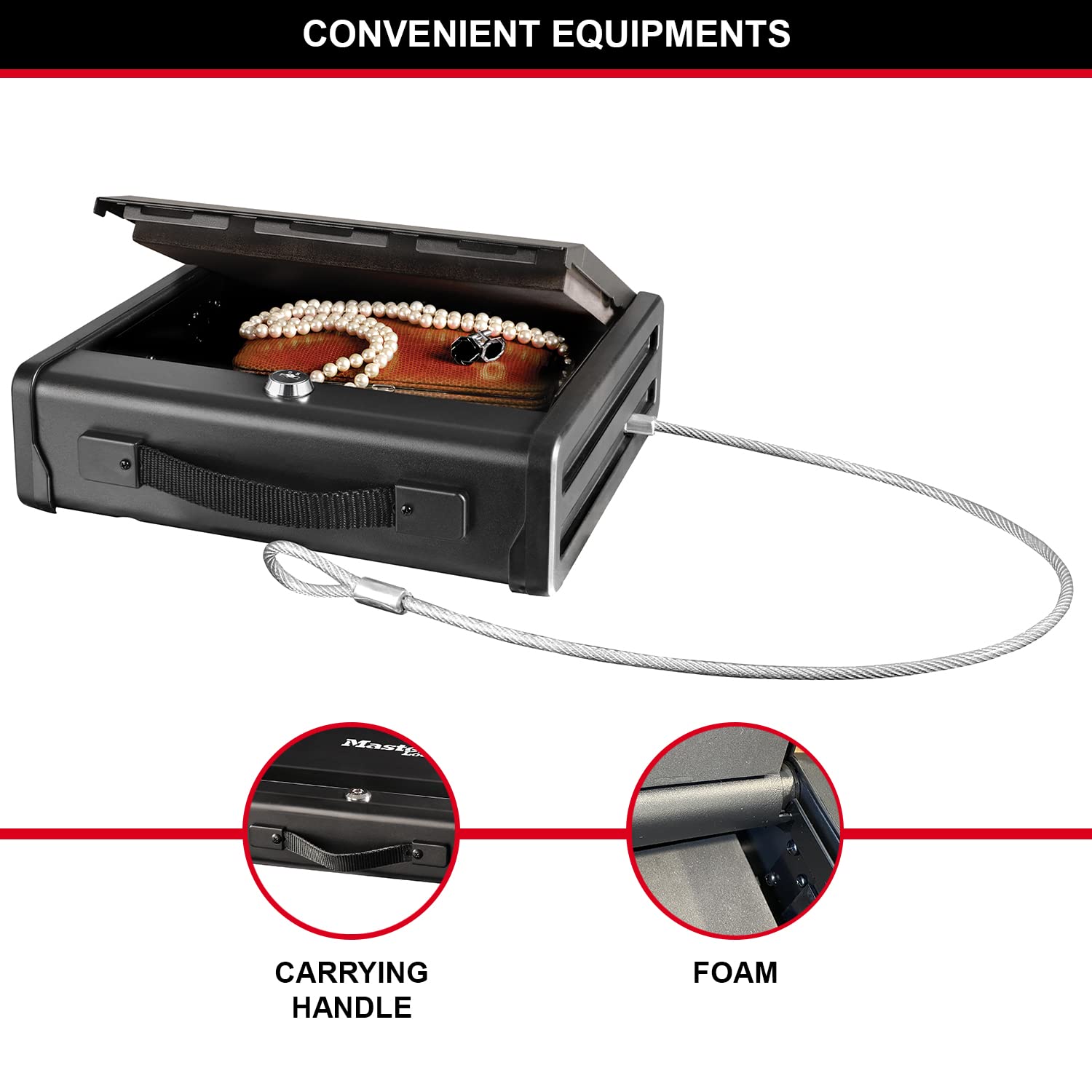 MASTER LOCK Compact Drawer Safe with Key Lock & Steel Cable - PP1KML - Small Security Lockbox for Home, Office, Closet & Travel Use