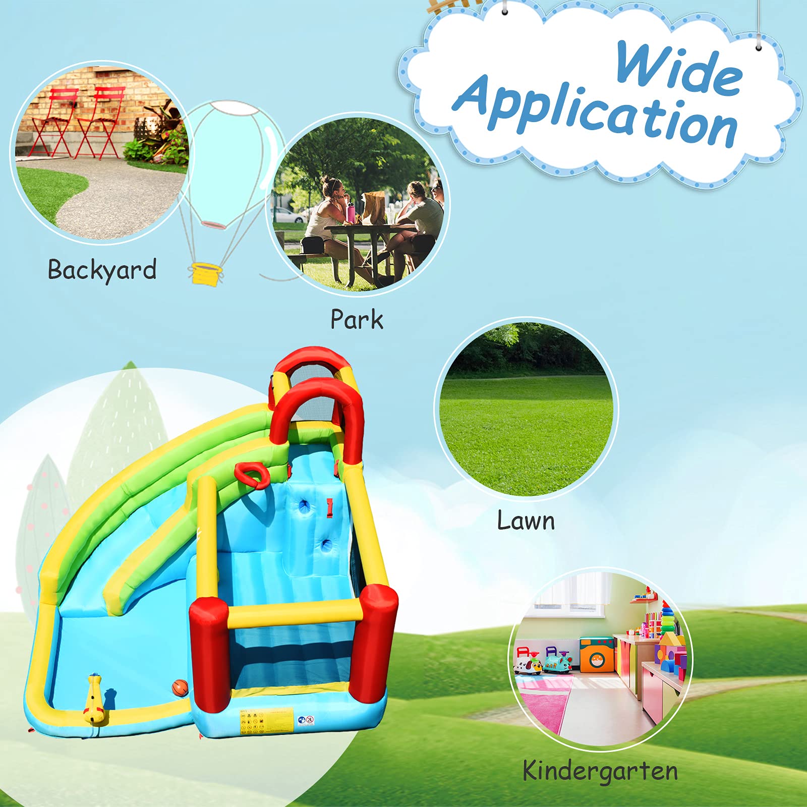 HONEY JOY Inflatable Water Slide with Splash Pool, Climbing Wall & Slides - Outdoor Water Bounce House for Kids & Adults - 480W Blower Included - Perfect for Backyard Parties, Summer Fun & Family Gatherings
