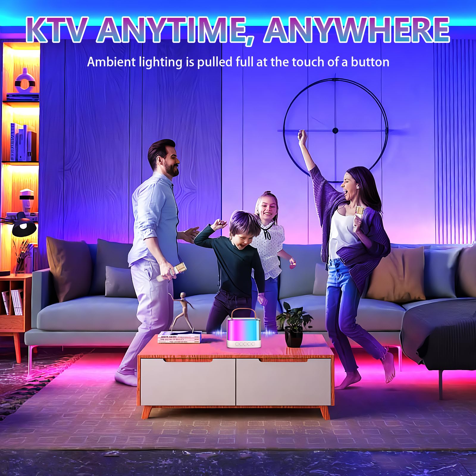 Portable Bluetooth Karaoke Machine with 2 Wireless Microphones for Adults & Kids - TF/USB/AUX Input, Echo & Vocal Cut Features - Perfect for Home Parties, Travel & Family Gatherings