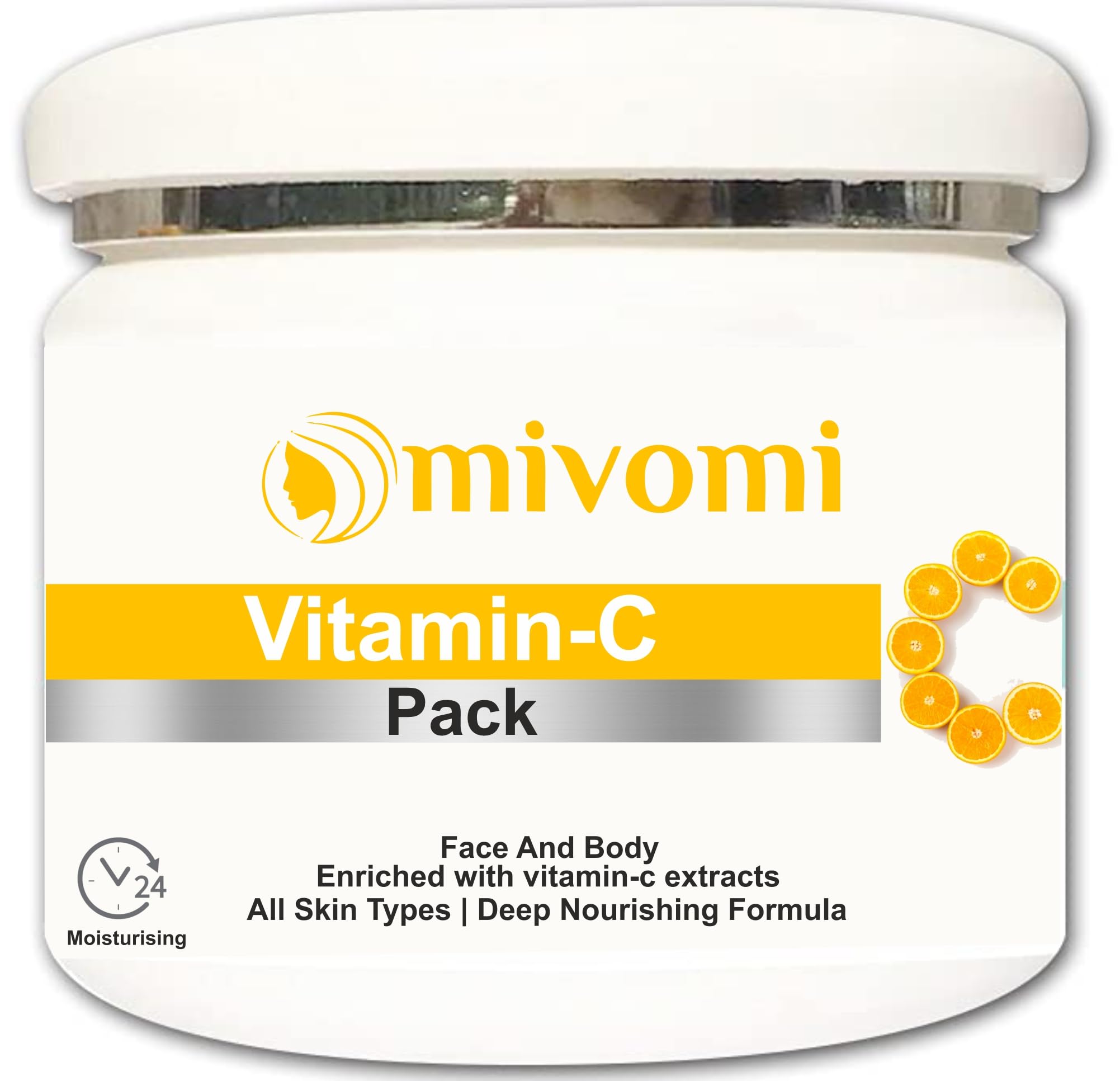 Mivomi Vitamin C Brightening Face Pack - 250gm for Glowing Skin | Hydrating & Anti-Aging Facial Mask | Perfect for Daily Skincare Routine & Spa Nights