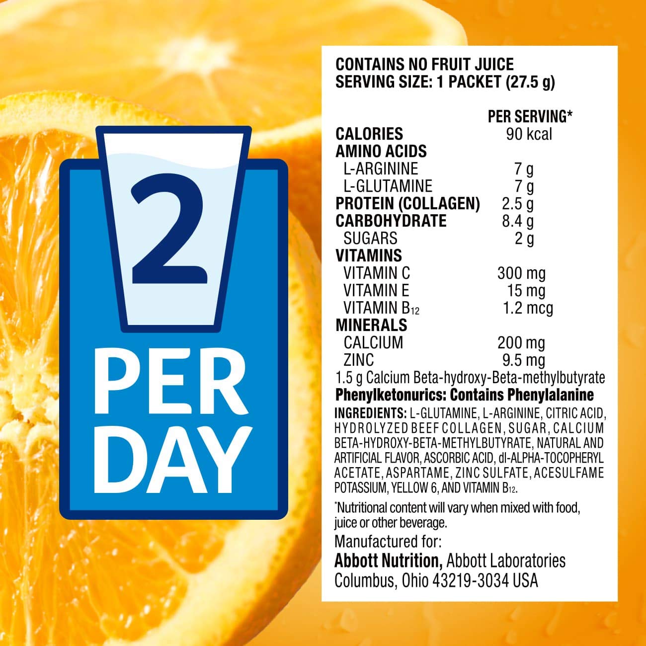 Juven Therapeutic Nutrition Drink Mix Powder for Wound Healing Support with Collagen Protein - Orange Flavor, 48 Packets | Post-Surgery Recovery & Immune System Boost