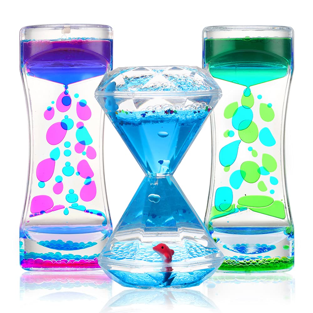 Sensory Fidget Toys Liquid Motion Timer Bubbler 3-Piece Set - Stress & Anxiety Relief for Kids & Adults, Calming Tool for Autism, ADHD, Stocking Stuffers (Perfect for Classroom, Office, Therapy & Home Use)