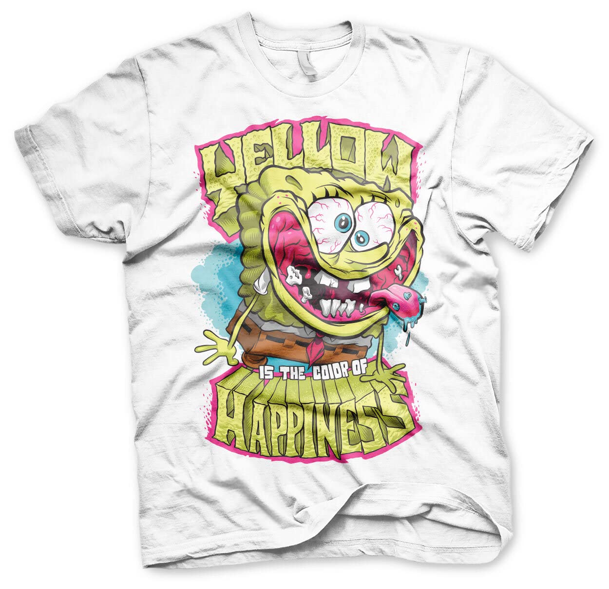 Official SpongeBob SquarePants Yellow is The Color of Happiness Men's Graphic T-Shirt - White XXL - Cartoon Character Tee for Casual Wear, Cosplay & Gifts