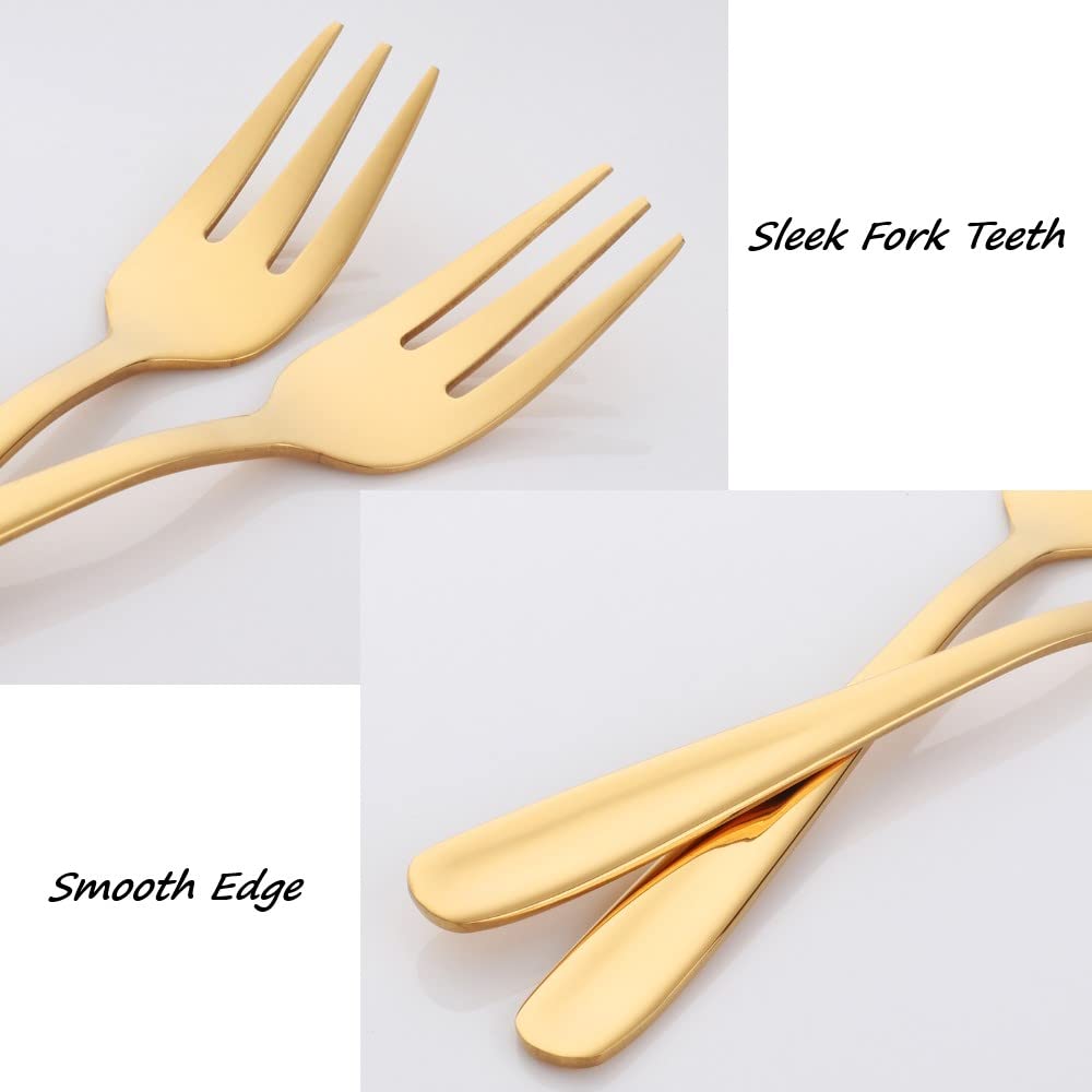Premium 18/10 Stainless Steel Appetizer Forks Set of 8 - 5.4 Inch Gold Dessert Forks for Cake, Fruits & Tasting - Elegant Black Gift Box - Perfect for Parties, Weddings & Fine Dining