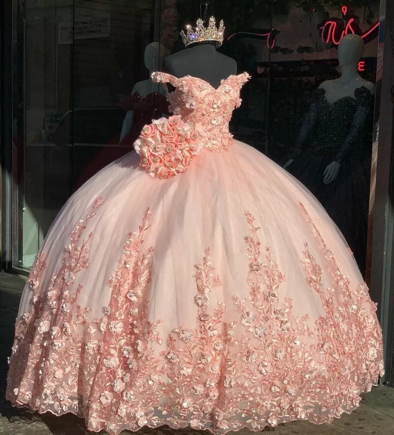 Elegant Pink Quinceañera Dress with Floral Embroidery - Sweet 16 Birthday Party Gown for Teen Girls - Perfect for Quinceañeras, Debutante Balls & Special Celebrations