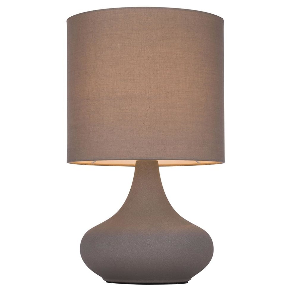 Modern Touch Table Lamp with Large Metal Base & Grey Shade - Stylish Bedside Lighting for Bedroom, Living Room, Office