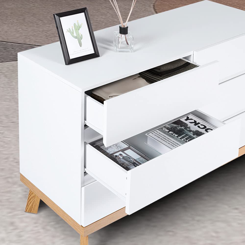 YIGOBUY White 6-Drawer Dresser for Bedroom - Large Wooden Storage Cabinet Chest of Drawers with Double Dresser Design for Living Room, Hallway & Bedroom - Perfect for Organizing Clothes, Bedding & Home Decor (White)