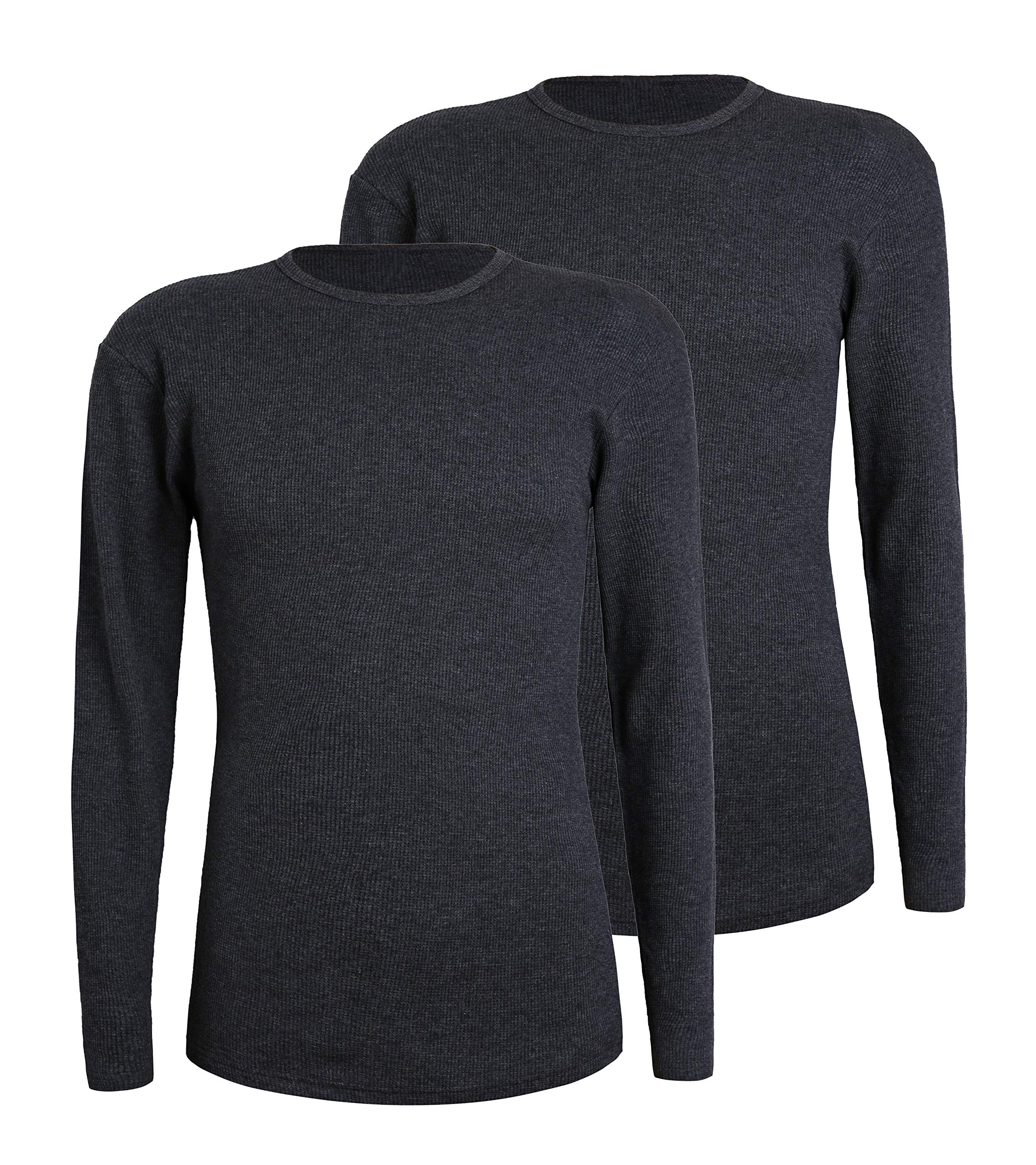 Comfneat Men's 2-Pack Thermal Long Sleeve Undershirt - Waffle Knit Soft Crew Neck Base Layer for Winter, Cold Weather & Outdoor Activities