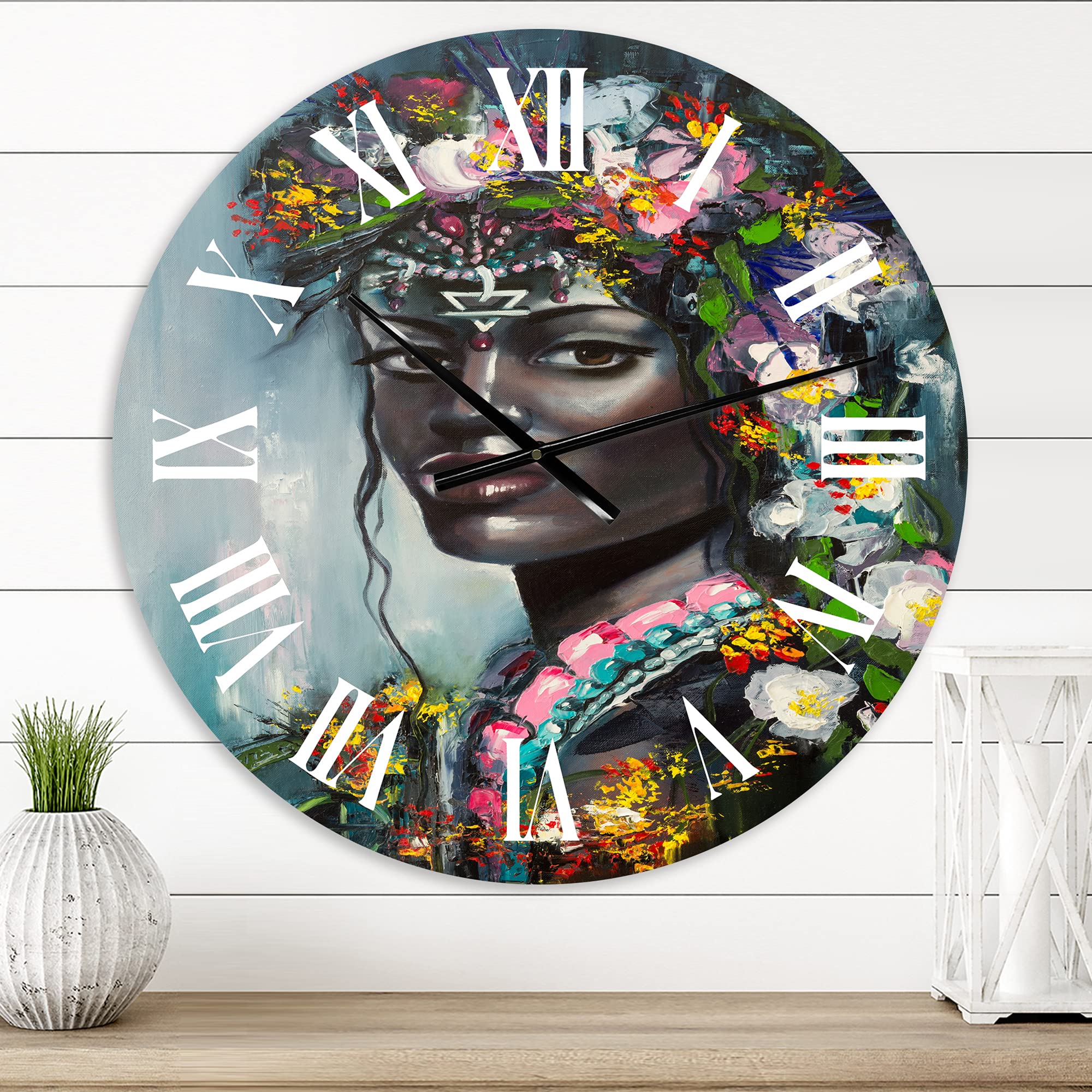 Vintage Afro American Woman Portrait Wall Clock - Large Modern Kitchen Decor for Home & Office | Perfect for Living Room, Bedroom, and Dining Area