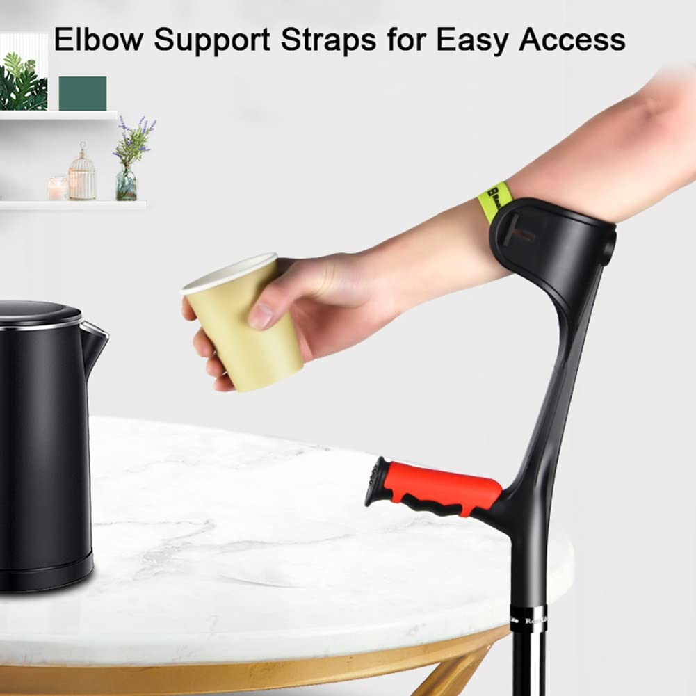 Adjustable Foldable Crutches for Adults - 10-Level Height Open Cuff Walking Canes, Lightweight Medical Mobility Aid for Fracture Recovery (5ft-6.5ft) - Ideal for Post-Surgery, Injury Rehabilitation & Daily Support (Black, 1 Pair)