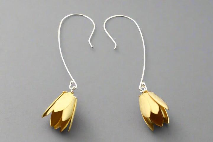 Golden Bell Flower Drop Earrings - Gold Over Silver - Elegant Dangle Earrings for Women, Perfect for Parties, Weddings & Special Occasions