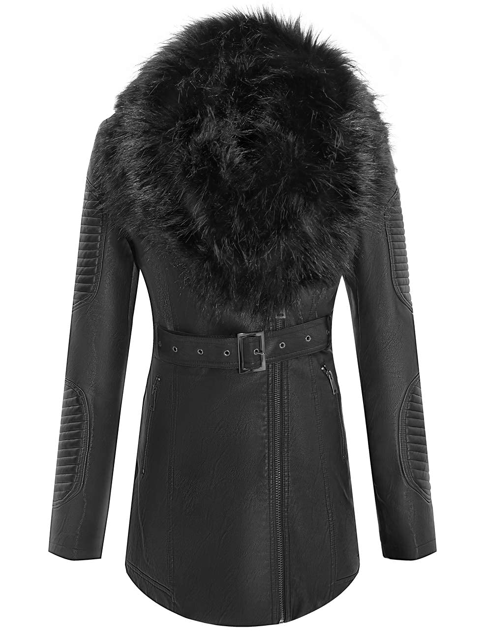 Bellivera Women's Faux Leather Jacket with Detachable Fur Collar - Stylish Winter & Fall Outerwear for Casual Outings, Date Nights & Office Wear