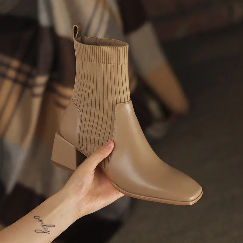 2023 Women's Fashion Knitted Ankle Boots Slip-On High Heel Shoes Size 43 - Winter & Autumn Casual Wear, Office Outfits, and Evening Parties