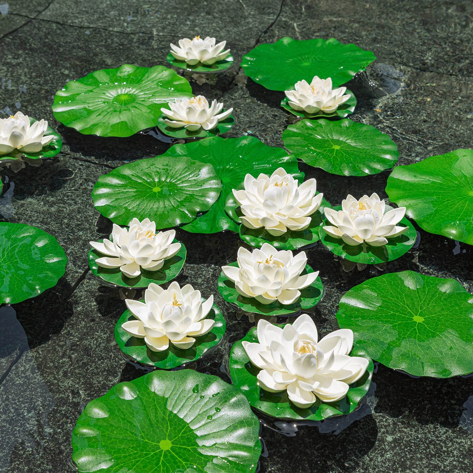 24PCS Floating Flowers for Pool - Ivory White Artificial Foam Lily Pads, Pond Decorations for Home Garden, Wedding, Party, Baby Shower & Photo Backdrop
