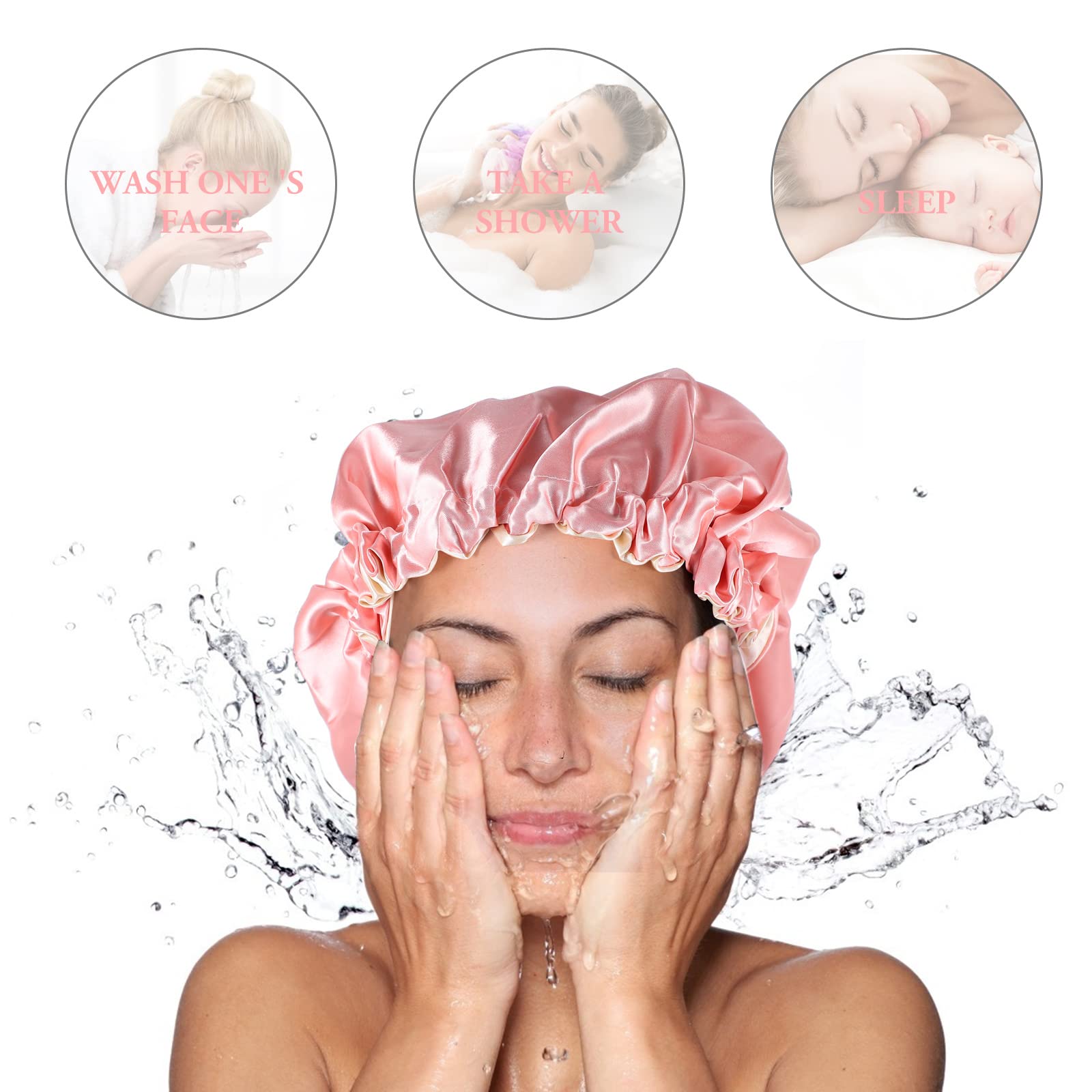 EXCLUZO 3-Pack Adjustable Double Layer Sleep Hat for Women - Soft Satin Shower Cap & Hair Cover for Home, Travel & Spa Use