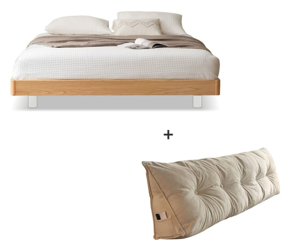 Solid Oak Wood Floating Platform Bed - No Headboard Modern Minimalist Bed Frame with LED Lights for Bedroom, Guest Room, or Studio Apartment