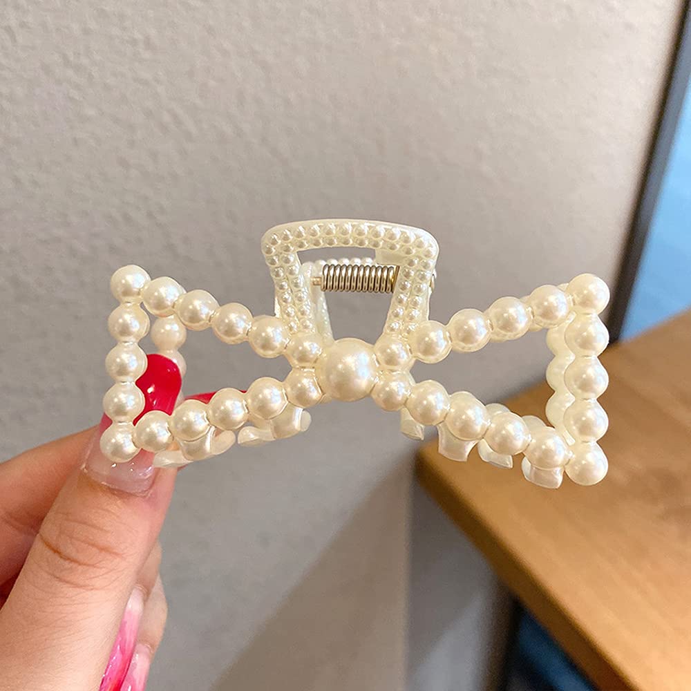 Champagne Pearl Butterfly Hair Clips - Non-Slip Retro Claw Clips for Women, Vintage Hair Accessories (1 Pack) - Perfect for Weddings, Parties & Everyday Elegant Style
