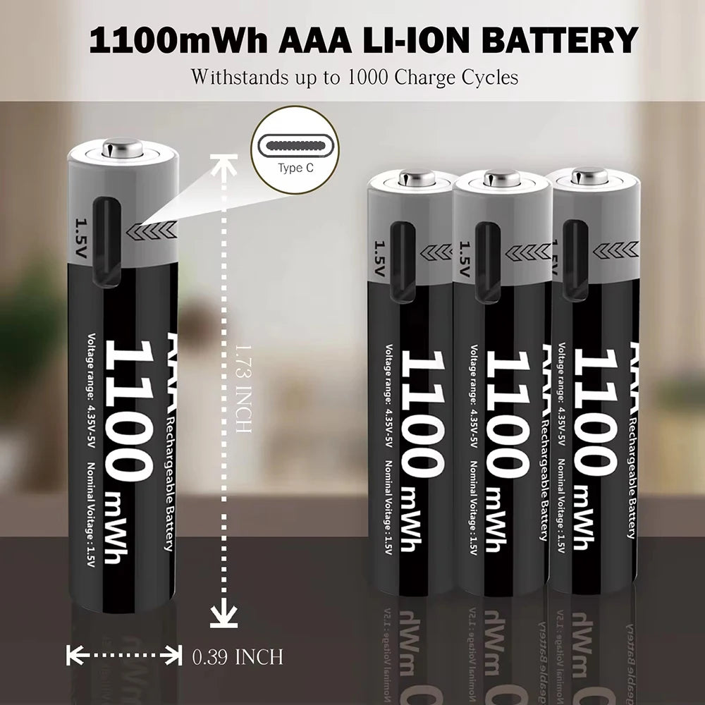 MATOV USB Rechargeable AA & AAA Lithium Ion Batteries - 3400mWh 1.5V AA Battery + 1100mWh 1.5V AAA Battery Pack for Cameras, Flashlights, Toys & Electronics