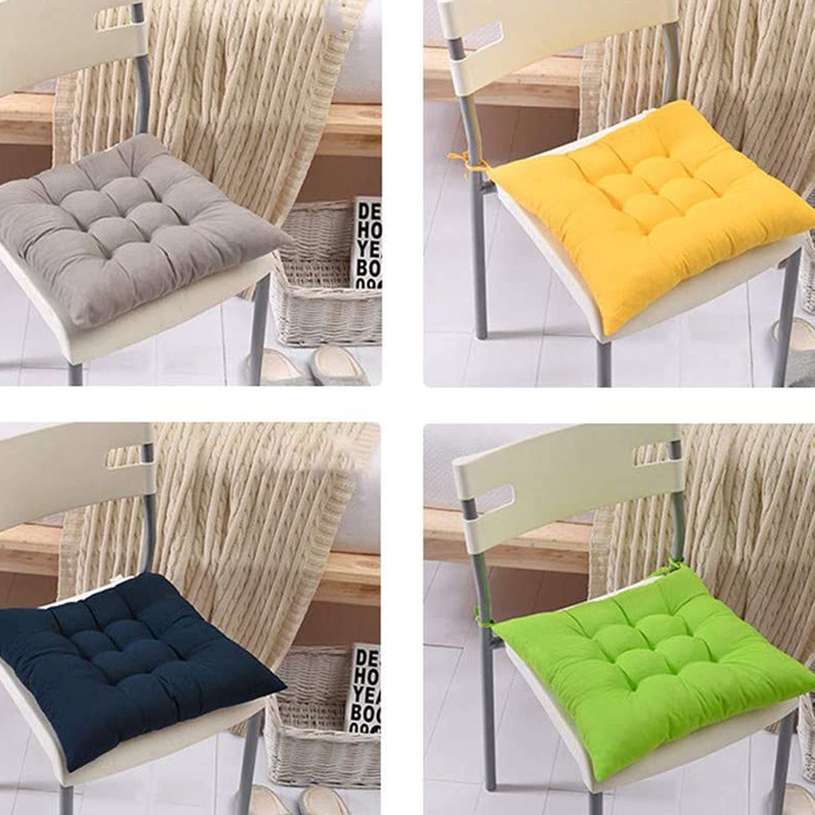 Premium Solid Square Chair Pads Set of 6 - Non-Slip Dining Chair Cushions with Ties for Kitchen, Office & Home Use - Comfortable Seat Cushion Pads for Dining Room Chairs, Bar Stools & Workstations