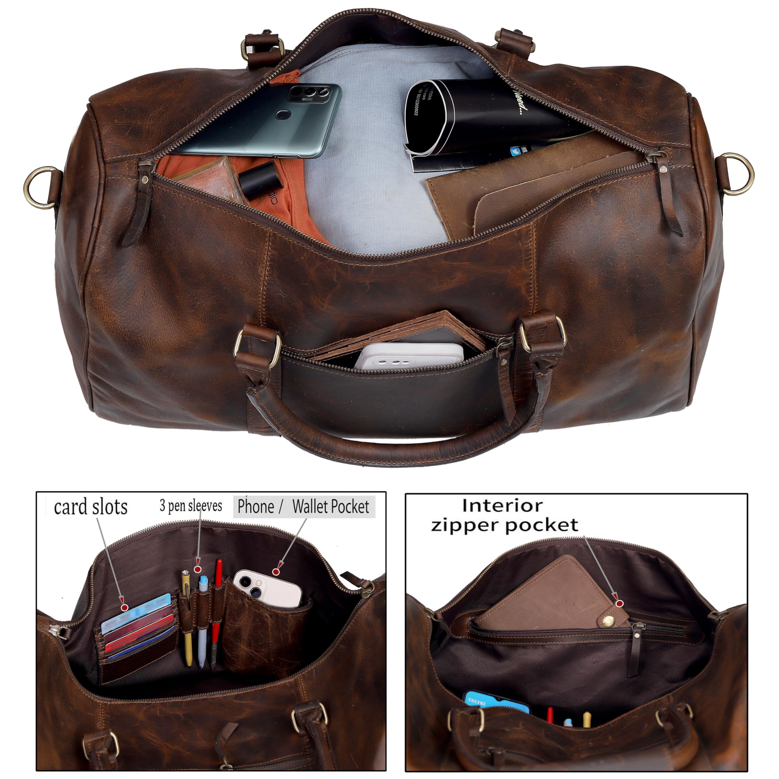 Premium Men's Leather Duffel Bag - 20
