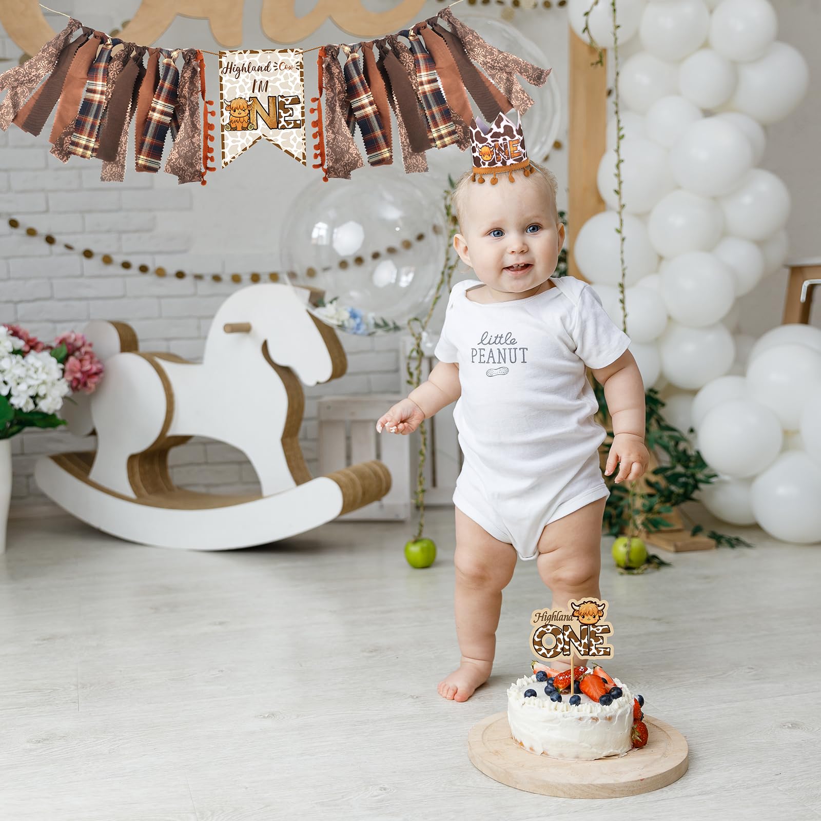 3 Pcs Highland Cow Birthday Decorations Set - High Chair Banner, Cowboy Hat Cake Topper & First Rodeo Banner for Western Themed 1st Birthday Party Supplies | Perfect for Baby Boy/Girl Cowboy Party Decor