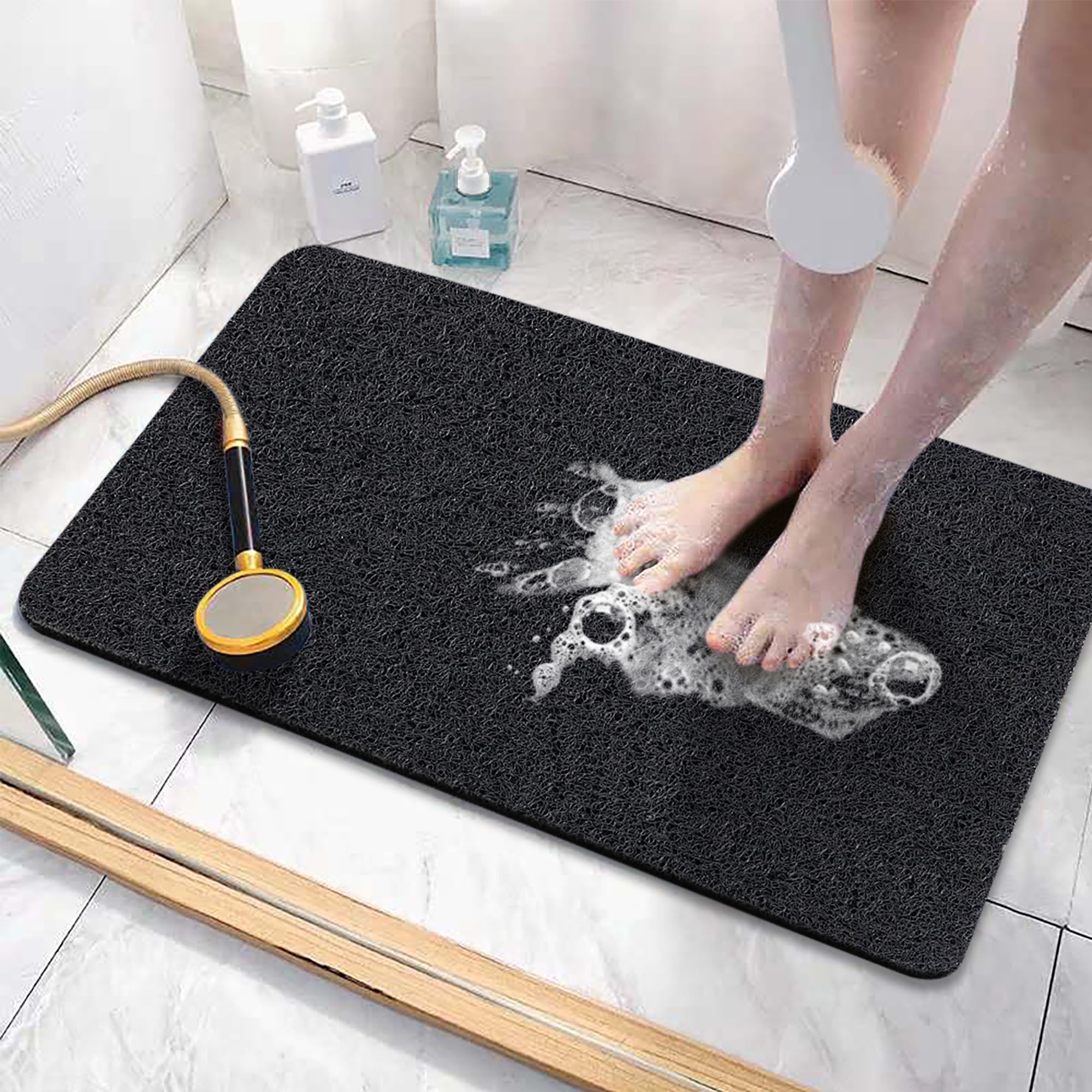 Non-Slip Soft Textured Bath Mat - 24x16 Inch Phthalate-Free PVC Loofah Tub & Shower Mat with Drain Holes | Quick-Drying, Comfortable & Safe for Wet Bathroom Floors | Perfect for Bath Tubs, Showers & Slippery Areas