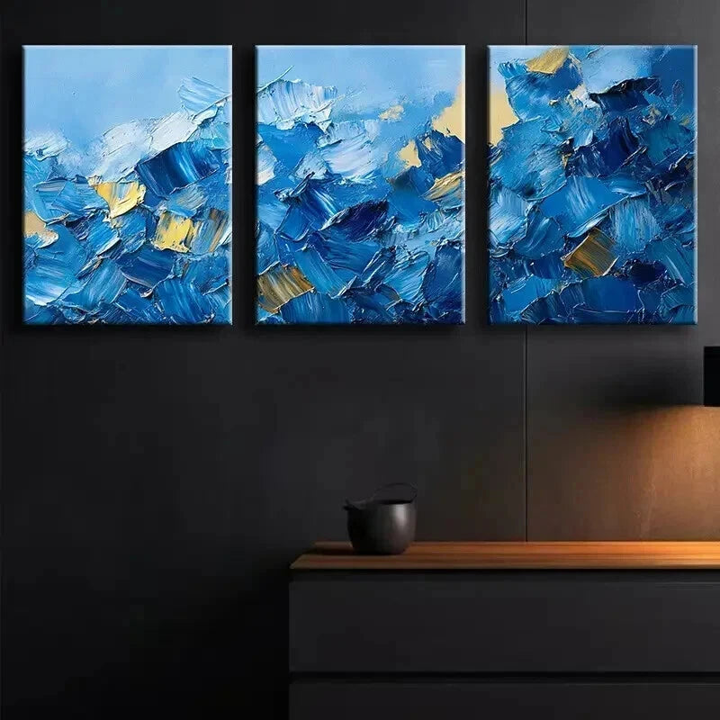 3-Piece Abstract Blue & Gold Oil Painting Wall Art Set - Framed Canvas 60x90cm - High Quality Print - 100% Australian Made - Ready to Hang - Perfect for Living Room, Bedroom & Office Decor