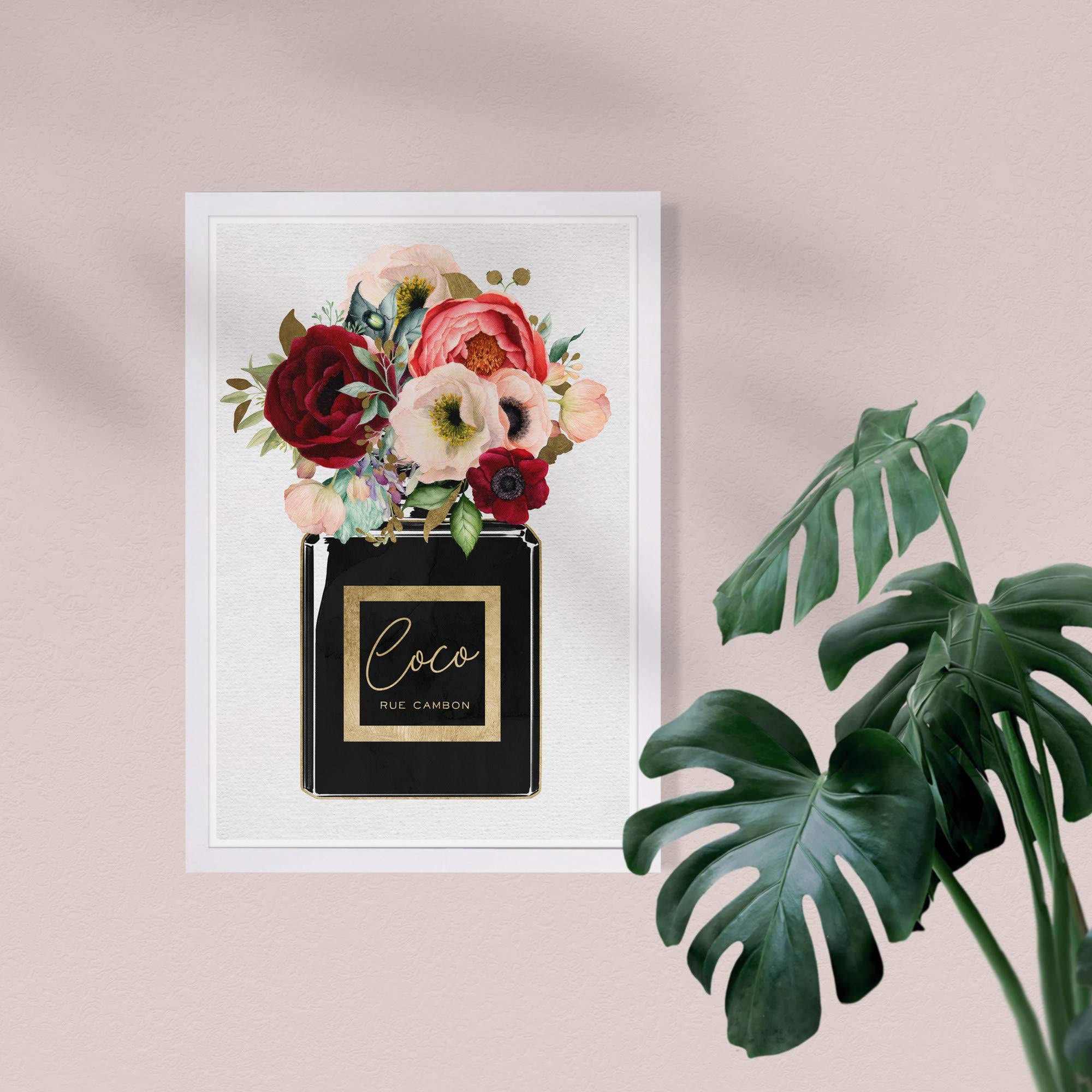 Floral Perfume Framed Wall Art Print - 13x19 Inches Gold & Black Home Decor by Wynwood Studio | Perfect for Living Room, Bedroom & Office Décor