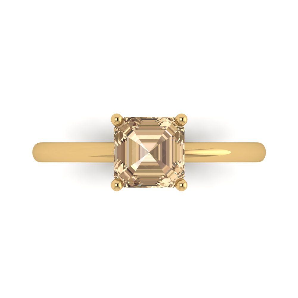 1.0 ct Asscher Cut Yellow Moissanite Engagement Ring - 14k Yellow Gold Solitaire Bridal Wedding Ring for Women | Anniversary Gift, Proposal Jewelry, Special Occasion Present