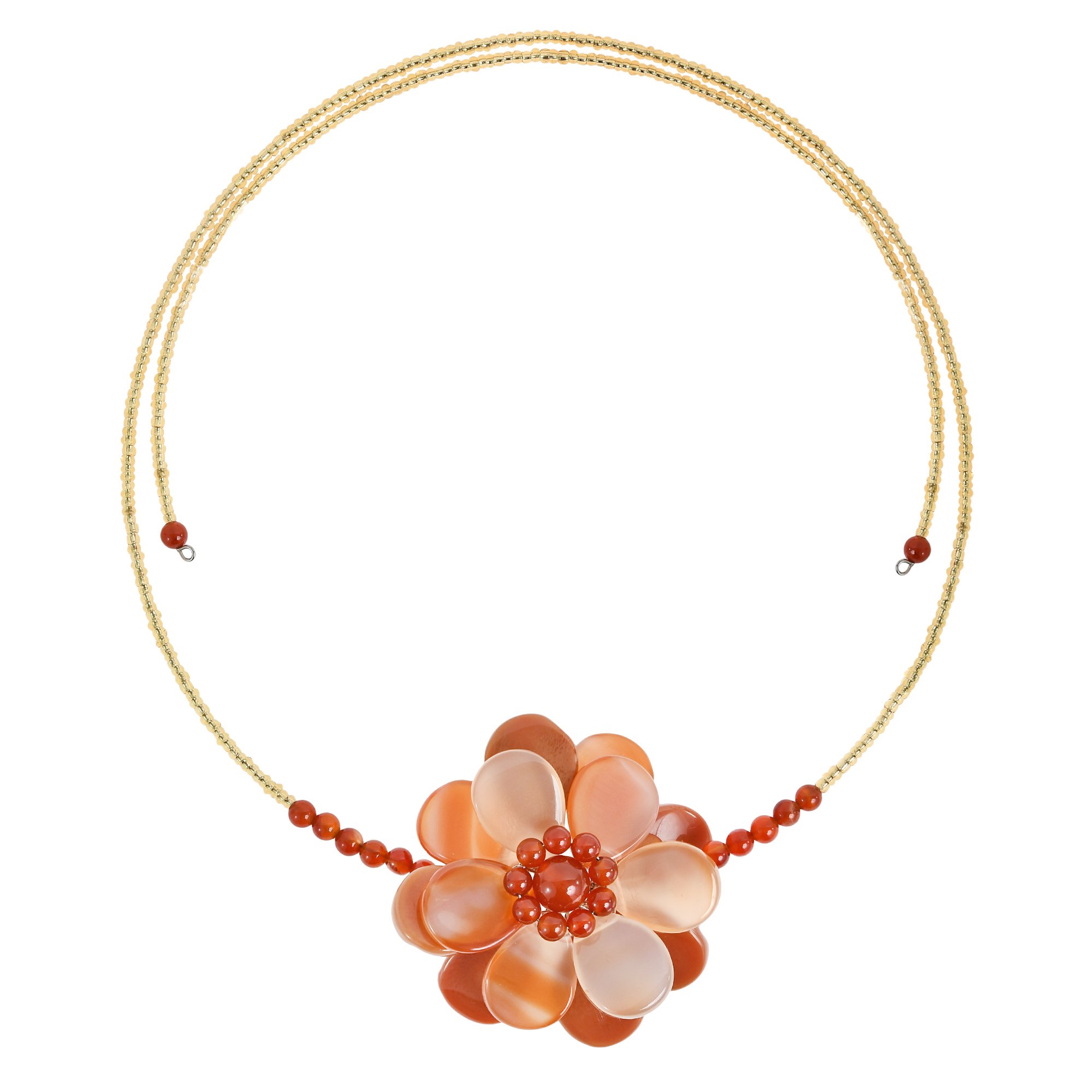 AeraVida Azalean Beauty Carnelian Stone Floral Choker Necklace for Women - Elegant Beaded Flower Pendant Jewelry for Party, Wedding & Boho Fashion