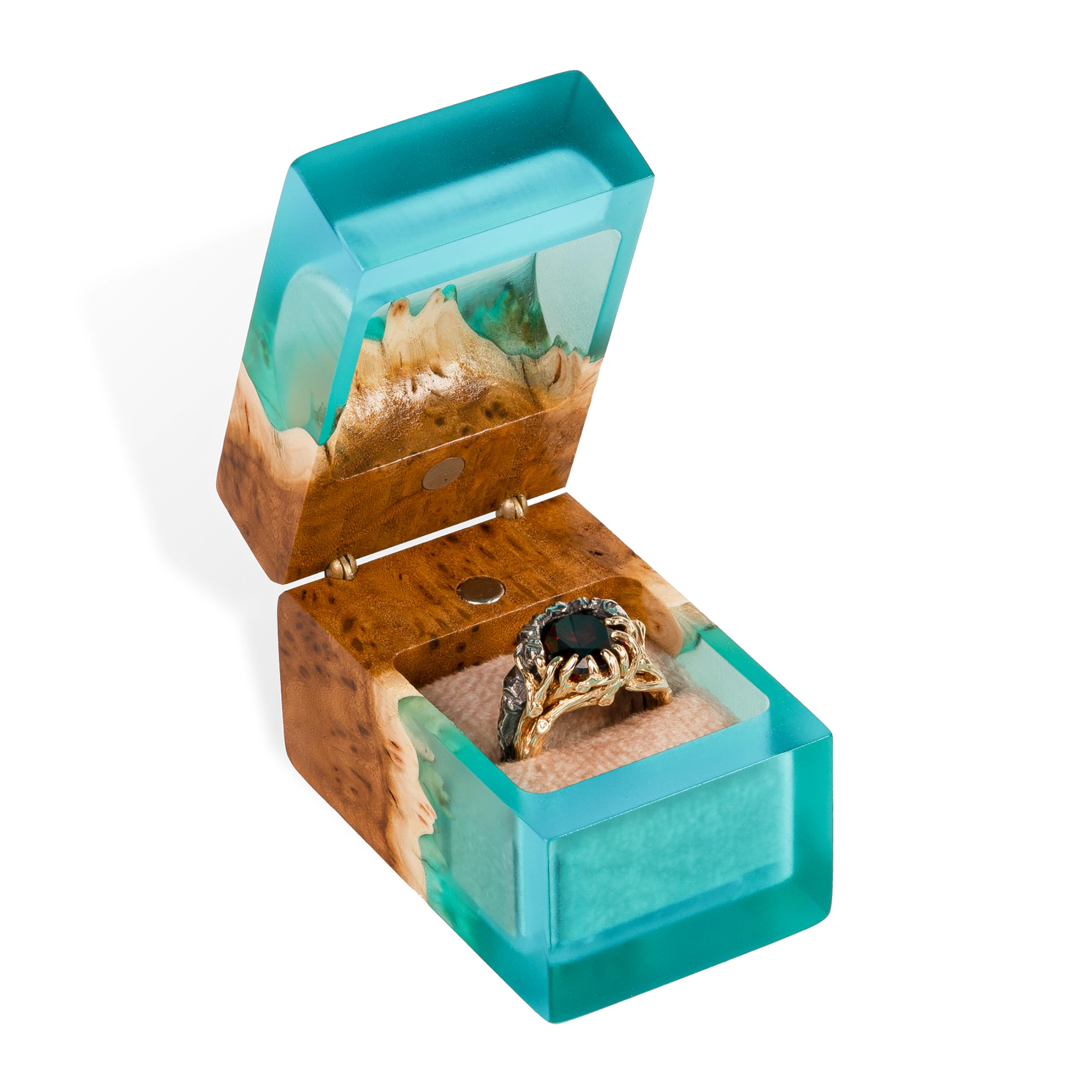 Handcrafted Wooden Engagement Ring Box - Unique Proposal Ring Holder for Wedding & Special Occasions - Elegant Aqua Blue Ring Display Gift for Women & Men - Perfect for Proposals, Anniversaries, and Romantic Surprises
