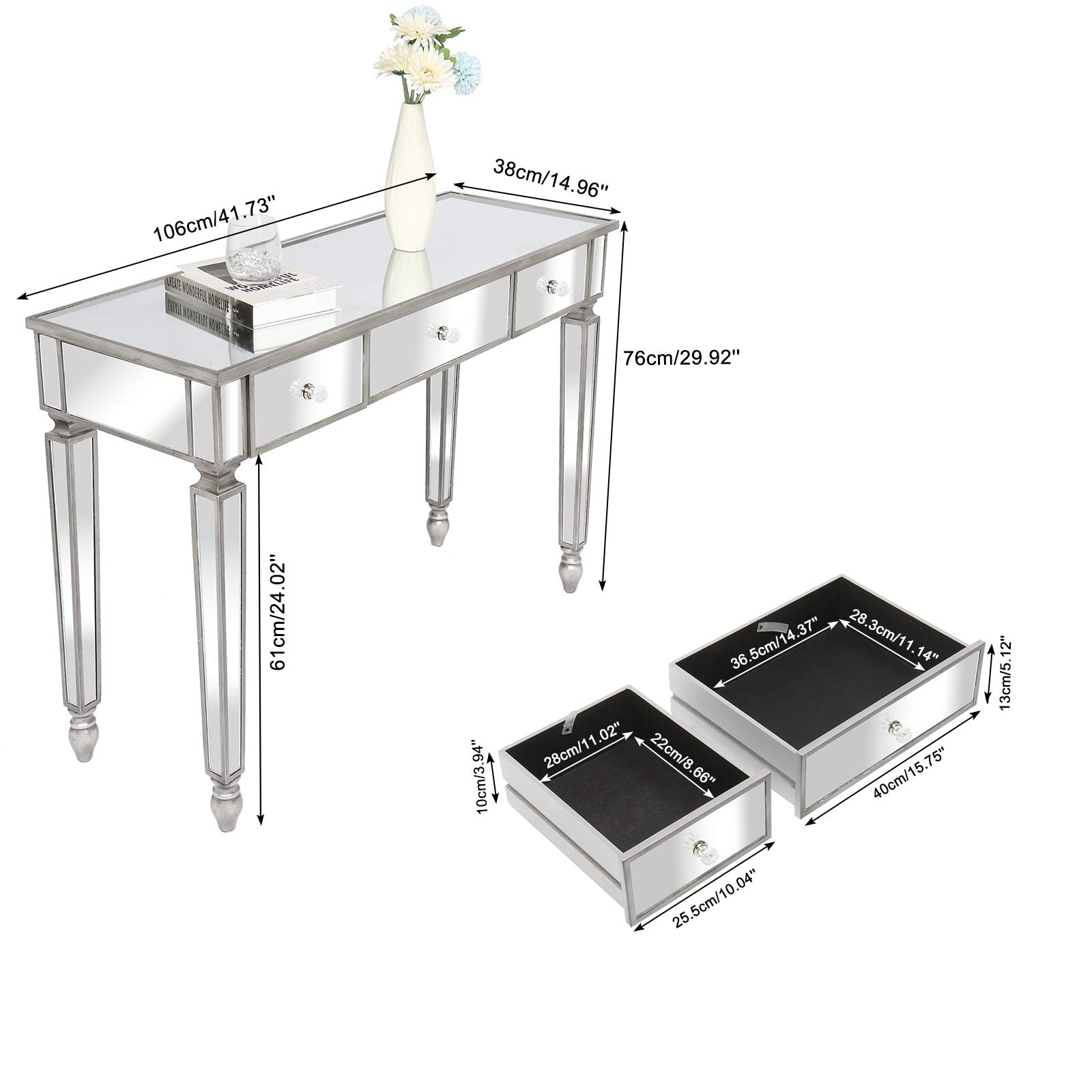 Modern Mirrored Vanity Table with Drawers - Elegant Dressing Desk & Makeup Table for Bedroom, Entryway, or Home Office - Perfect for Makeup, Jewelry Storage & Stylish Décor