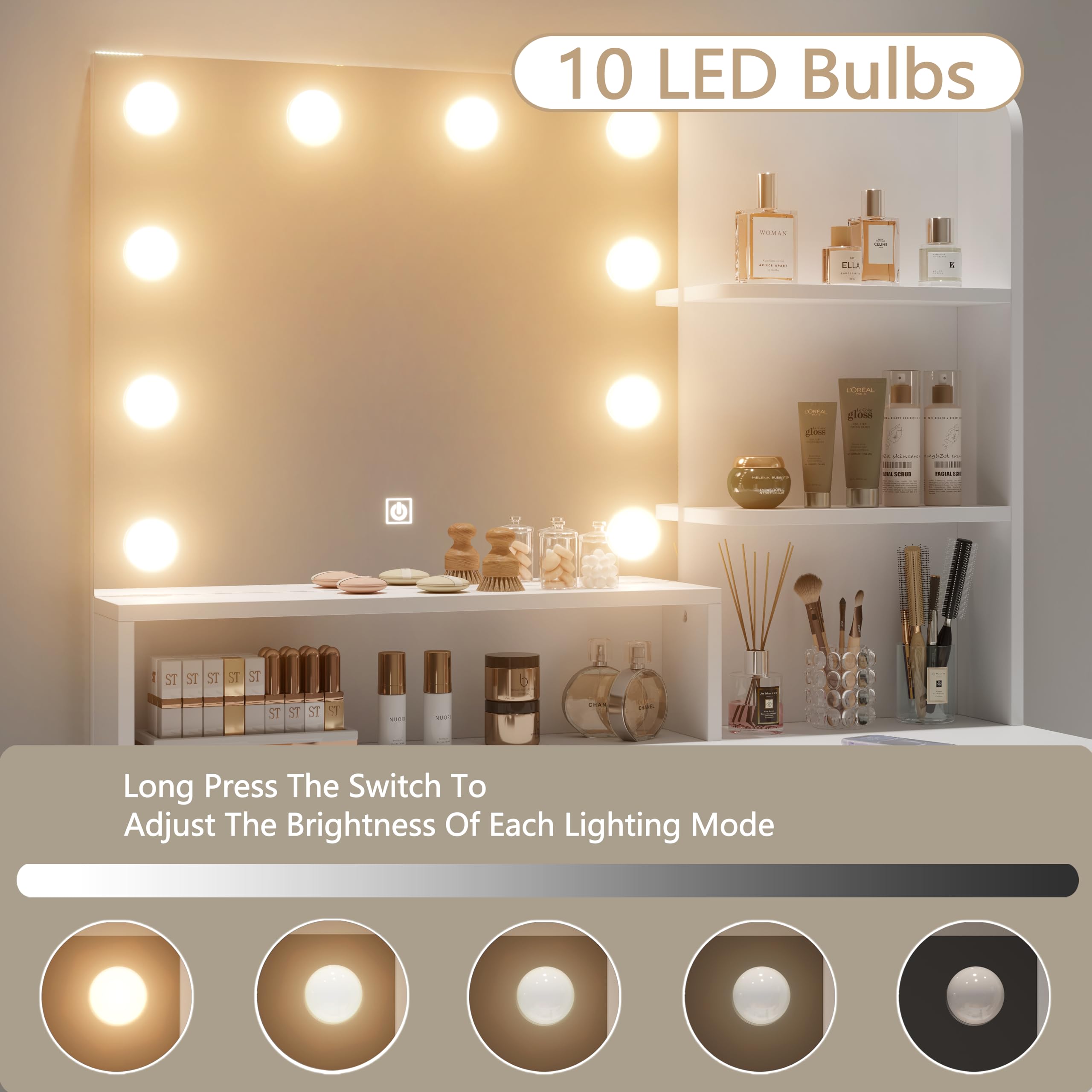 Vanity Desk with LED Lighted Mirror - Makeup Vanity Table Set with 6 Drawers, 3 Adjustable Lighting Modes & Hidden Wiring | Dressing Table for Bedroom, Home Decor & Beauty Station (White) - Perfect for Makeup Application, Skincare Routine & Getting Ready