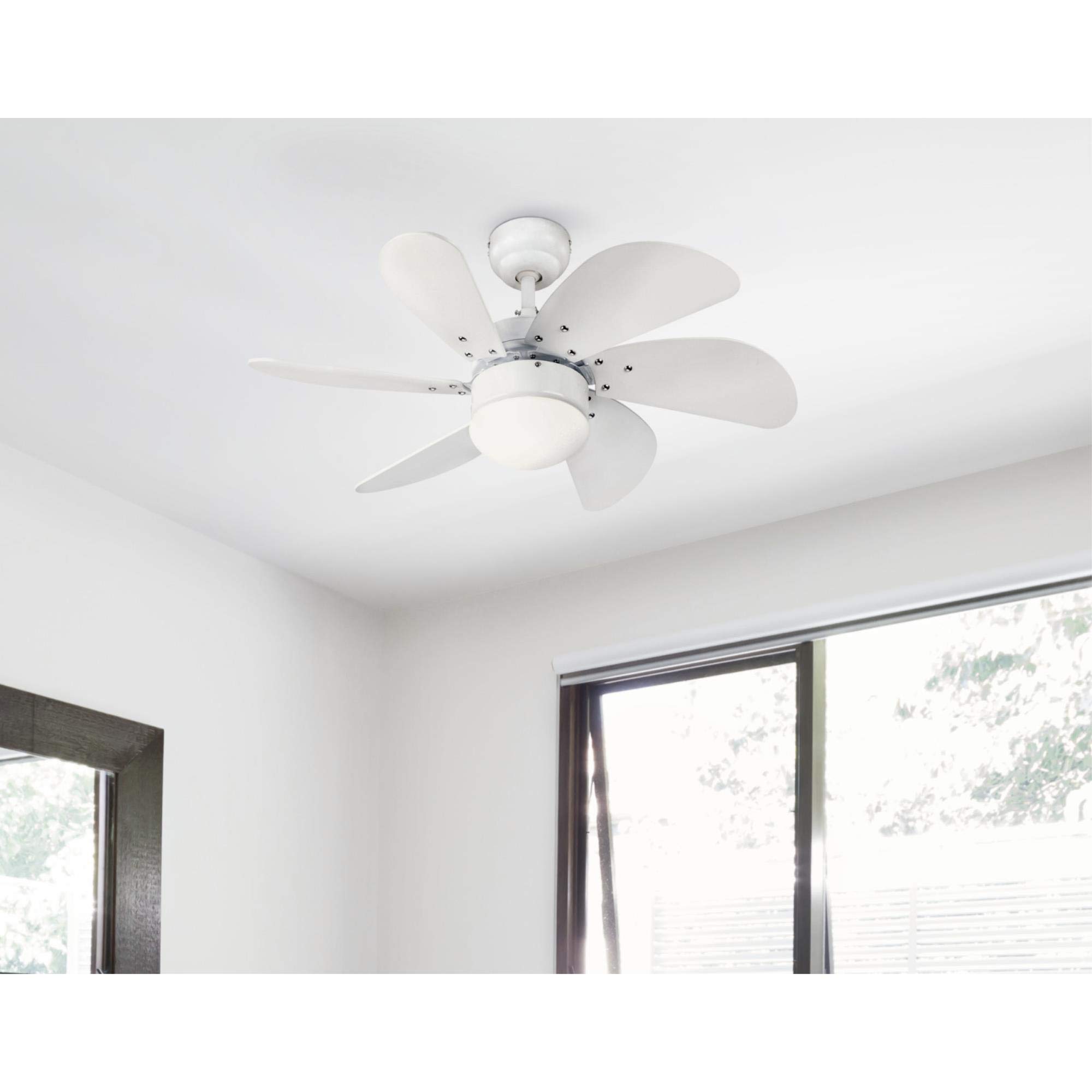 Westinghouse 7234400 30-Inch White Turbo Swirl Indoor Ceiling Fan with LED Light - Quiet Energy Efficient Cooling for Bedroom, Living Room & Office