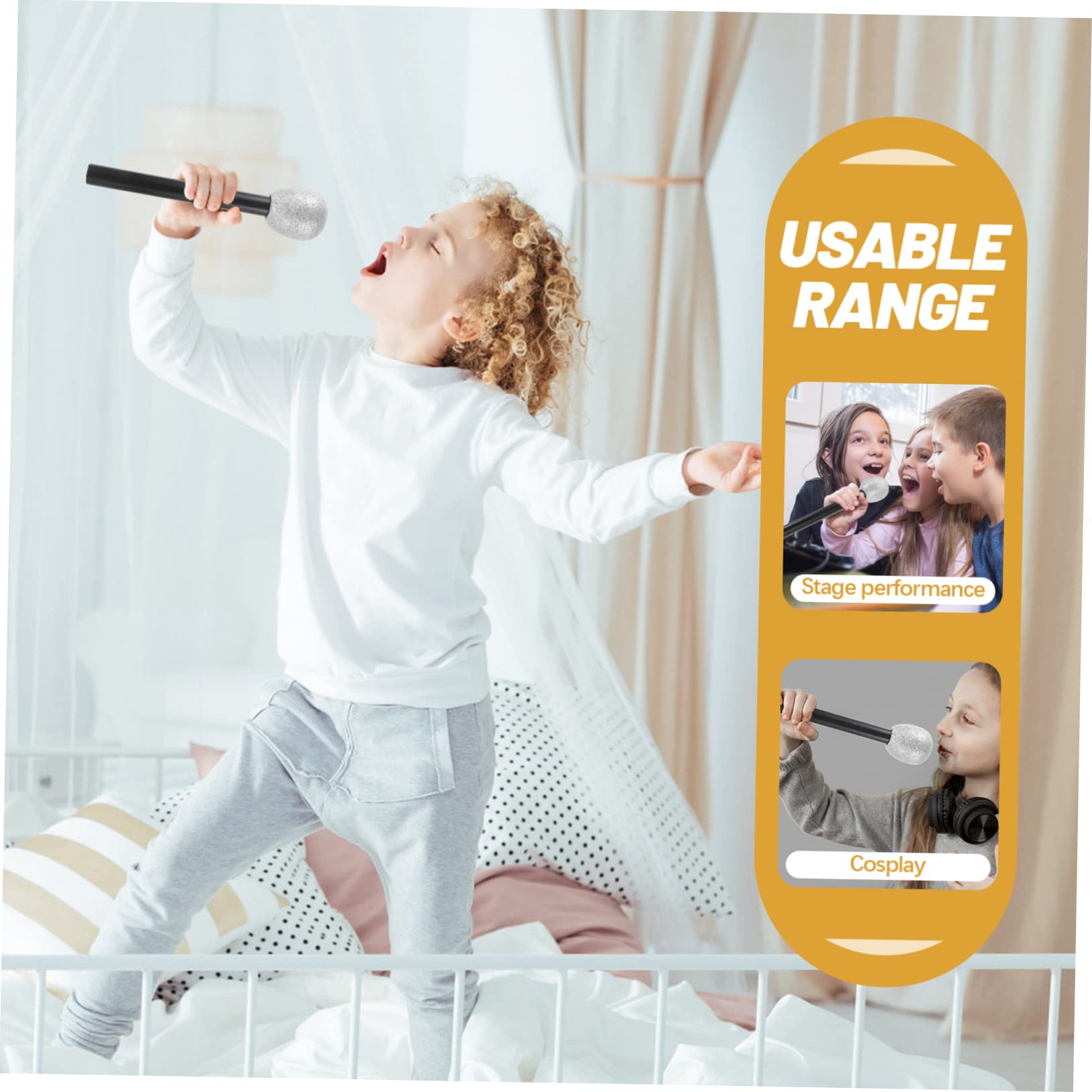 Alasum 4-Piece Fake Microphone Toy Set for Kids - Silver Foam Pretend Play Karaoke Microphone, Perfect for Role Play, Singing Practice & Party Decorations