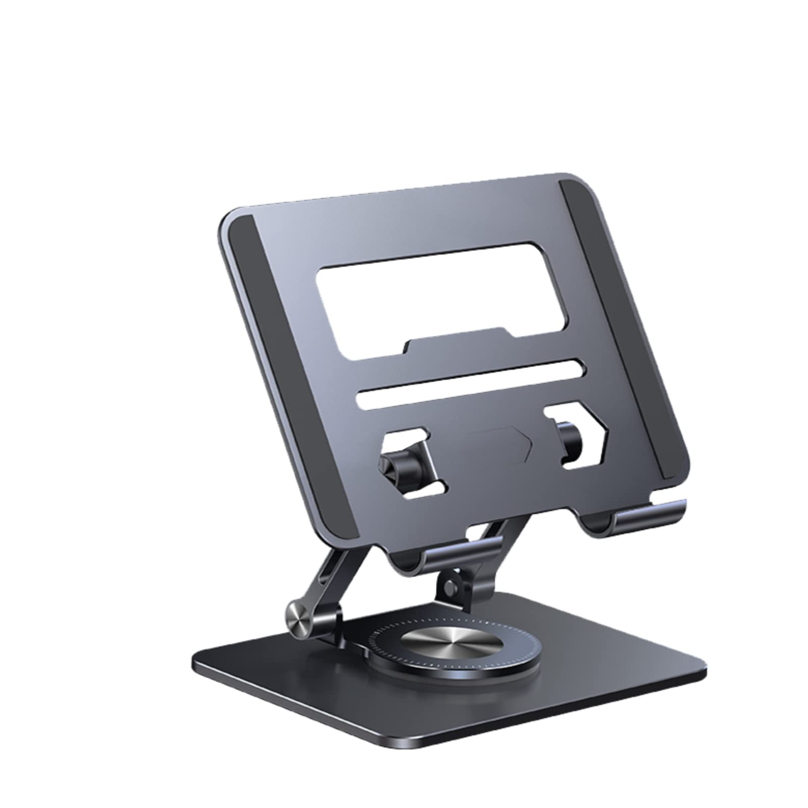 360° Rotable Aluminum iPad Stand - Adjustable Height Foldable Tablet Holder for iPad Pro/Air/Mini, Kindle & Smartphones | Portable Desktop Stand for Home Office, Reading, Video Calls & Digital Art (Dark Gray)