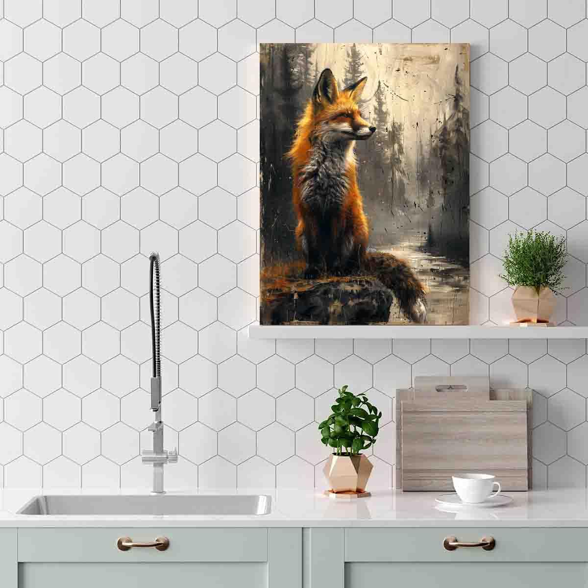 QULEPU Little Fox in Forest Wall Art Print - Woodland Fox Canvas Poster 16x20 Inches - Animal Decor for Home, Kids Room, Game Room & Reading Room - Perfect for Nursery, Bedroom & Living Room Wall Decor
