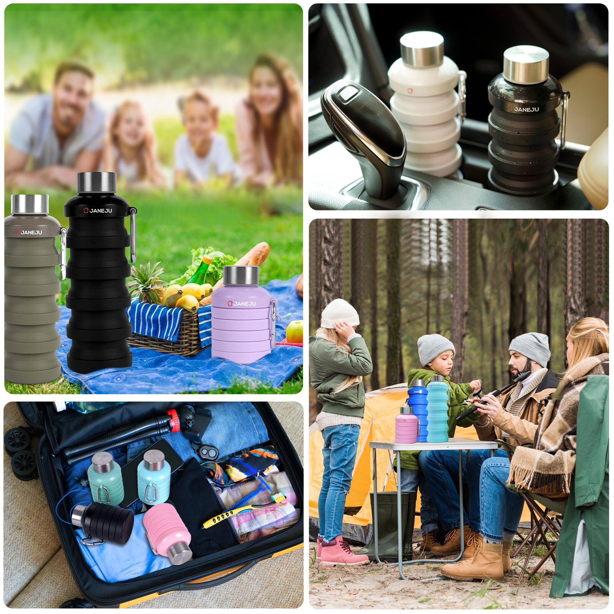 JaneJu 17oz Collapsible Water Bottle - BPA Free, Leakproof & Portable for Hiking, Gym & Travel (Army Green)