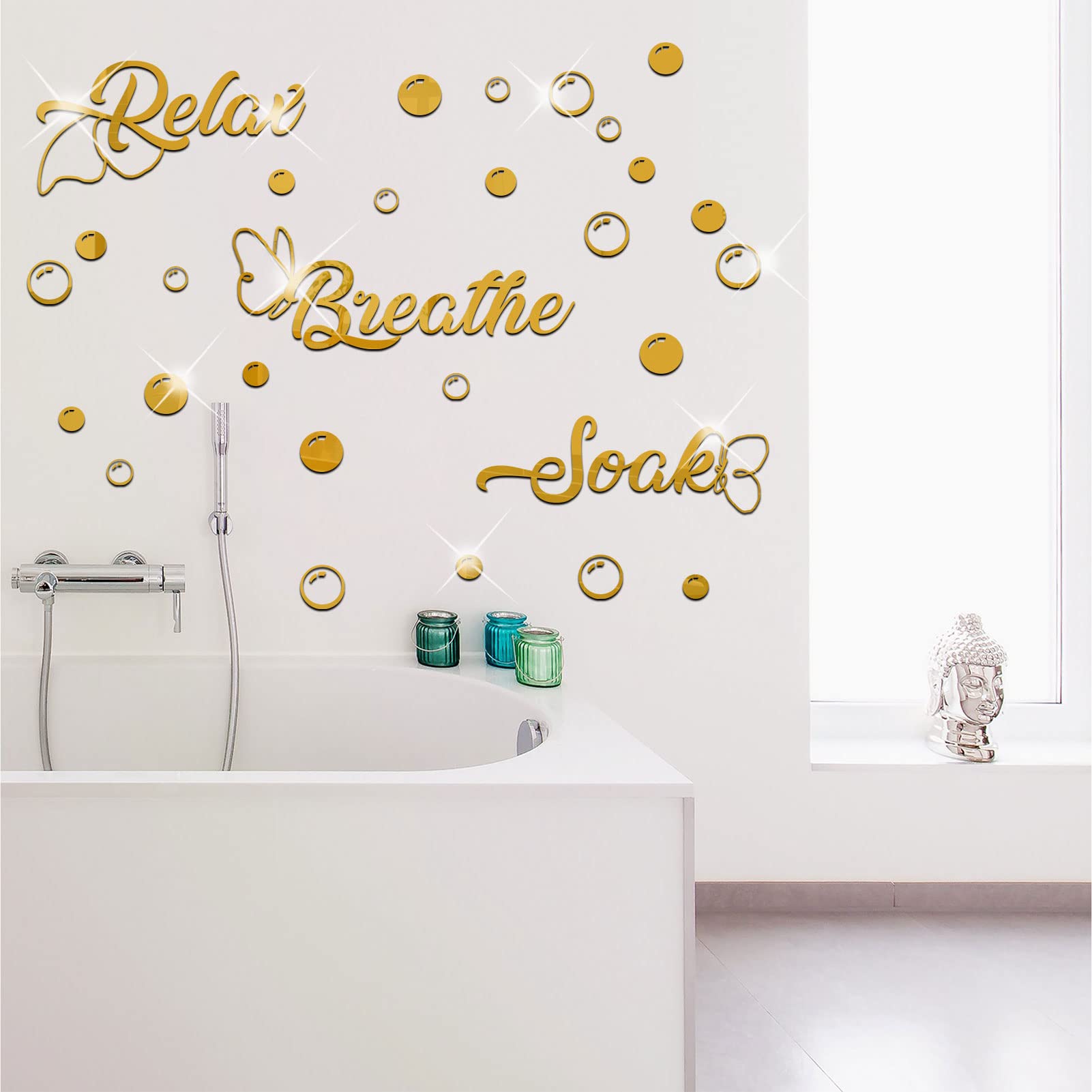 60 Pieces 3D Acrylic Mirror Wall Stickers - DIY Removable Mirror Decals for Bathroom, Bedroom & Living Room - Gold Circle Bubbles Home Decor - Perfect for Wall Art, Kids Room & Party Decorations