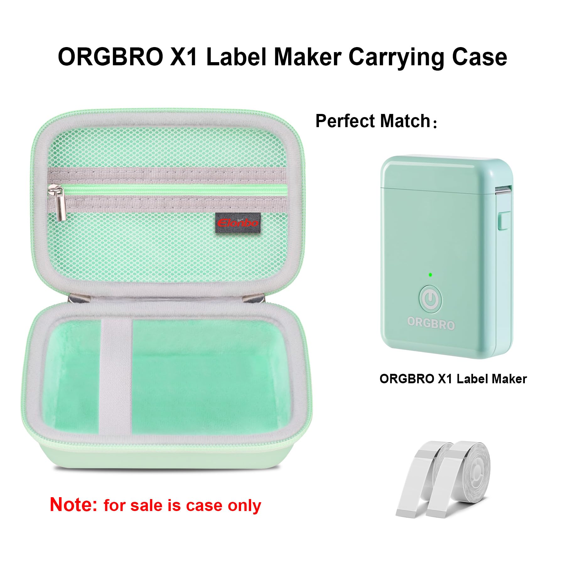 Elonbo Portable Carrying Case for ORGBRO X1 Label Maker - Travel Storage Bag with Built-in Cutter for Bluetooth Label Printer | Protective Holder for Small Handheld Sticker Maker | Perfect for Office, Home & Travel Organization (Green)