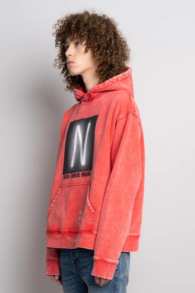 NEON DENIM N FOR NEON HOODIE - Red Unisex Streetwear Pullover | Perfect for Urban Fashion, Nightlife & Festival Outfits