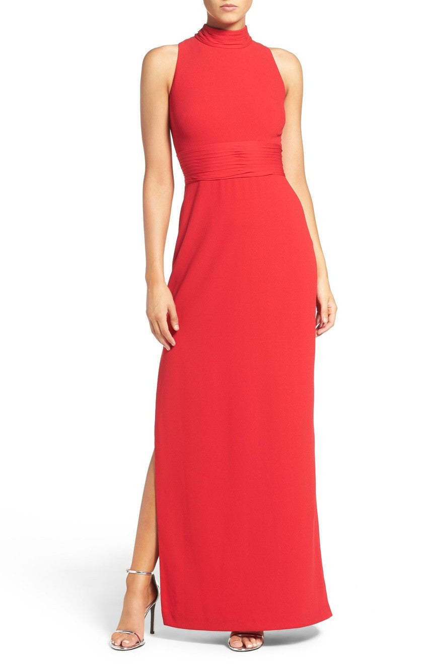 Aidan Mattox Chiffon High Neck Sleeveless Gown in Garnet Red - Elegant Evening Dress for Prom, Wedding & Formal Events