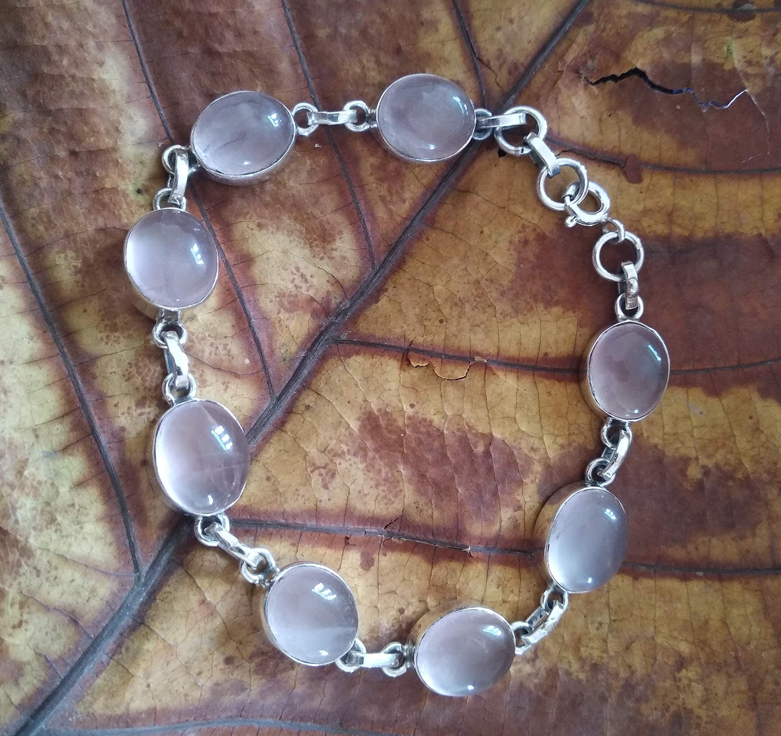 Rose Quartz Bracelet for Women & Men - 925 Sterling Silver Healing Crystal Jewelry with Protection Properties - Unisex Bohemian Vintage Style Statement Bracelet - Perfect for Wedding, Engagement Gifts, Meditation & Spiritual Healing