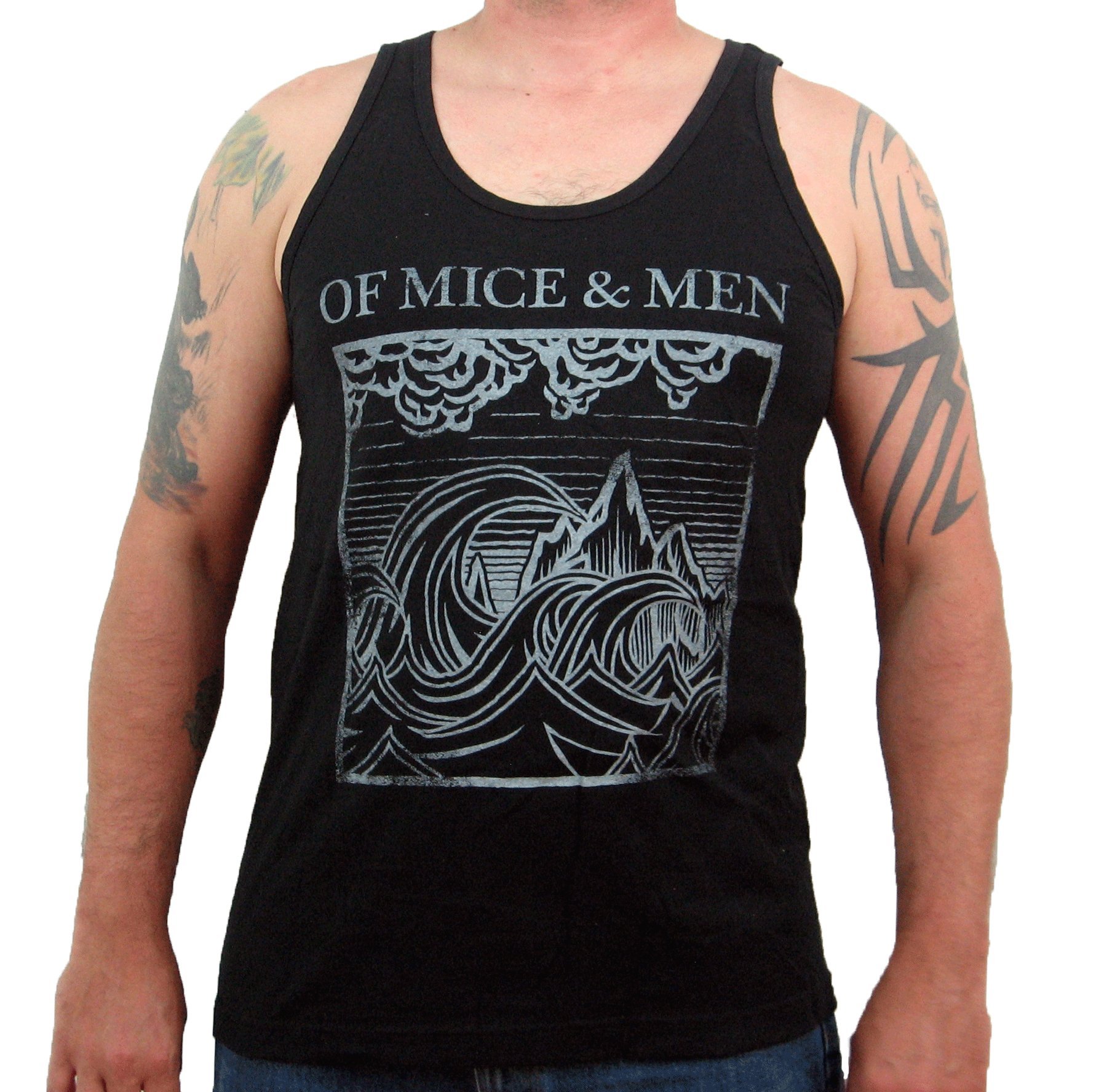 Men's Wave Black Graphic Tank Top - of Mice & Men Band Merch - Casual Summer Muscle Tee for Concerts, Gym & Streetwear