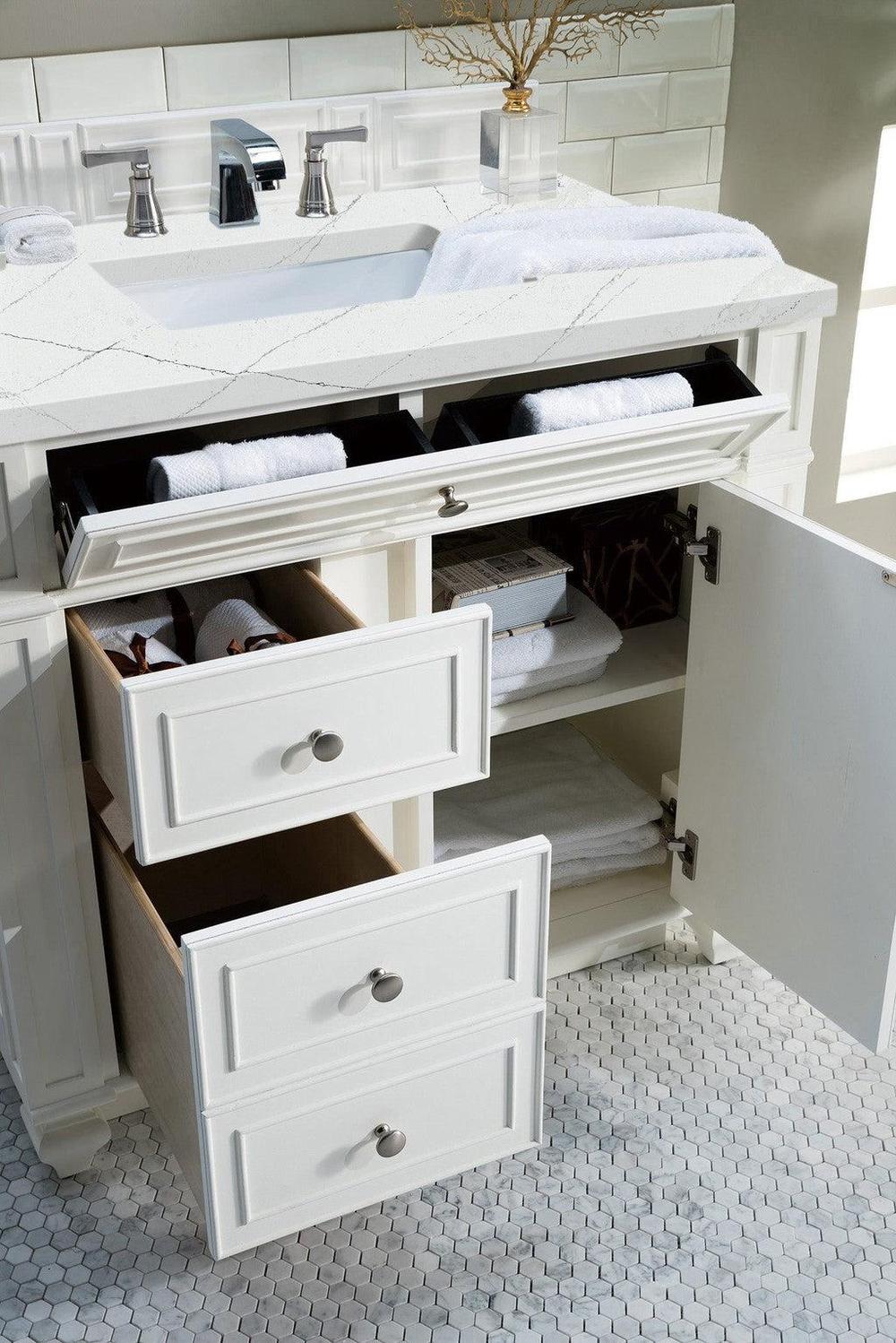 James Martin Vanities Bristol Collection 36-Inch Single Bathroom Vanity in Bright White with Marble Countertop - Perfect for Modern Master Bathrooms & Guest Bath Remodels