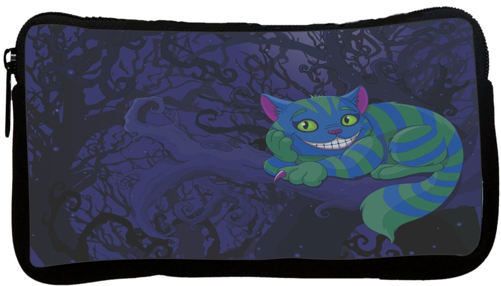 Grinning Cheshire Cat Tree Design Dark Background Neoprene Pencil Case for School & Office Supplies | Kawaii Stationery Organizer for Students & Artists (dky-Neo-pc45162)